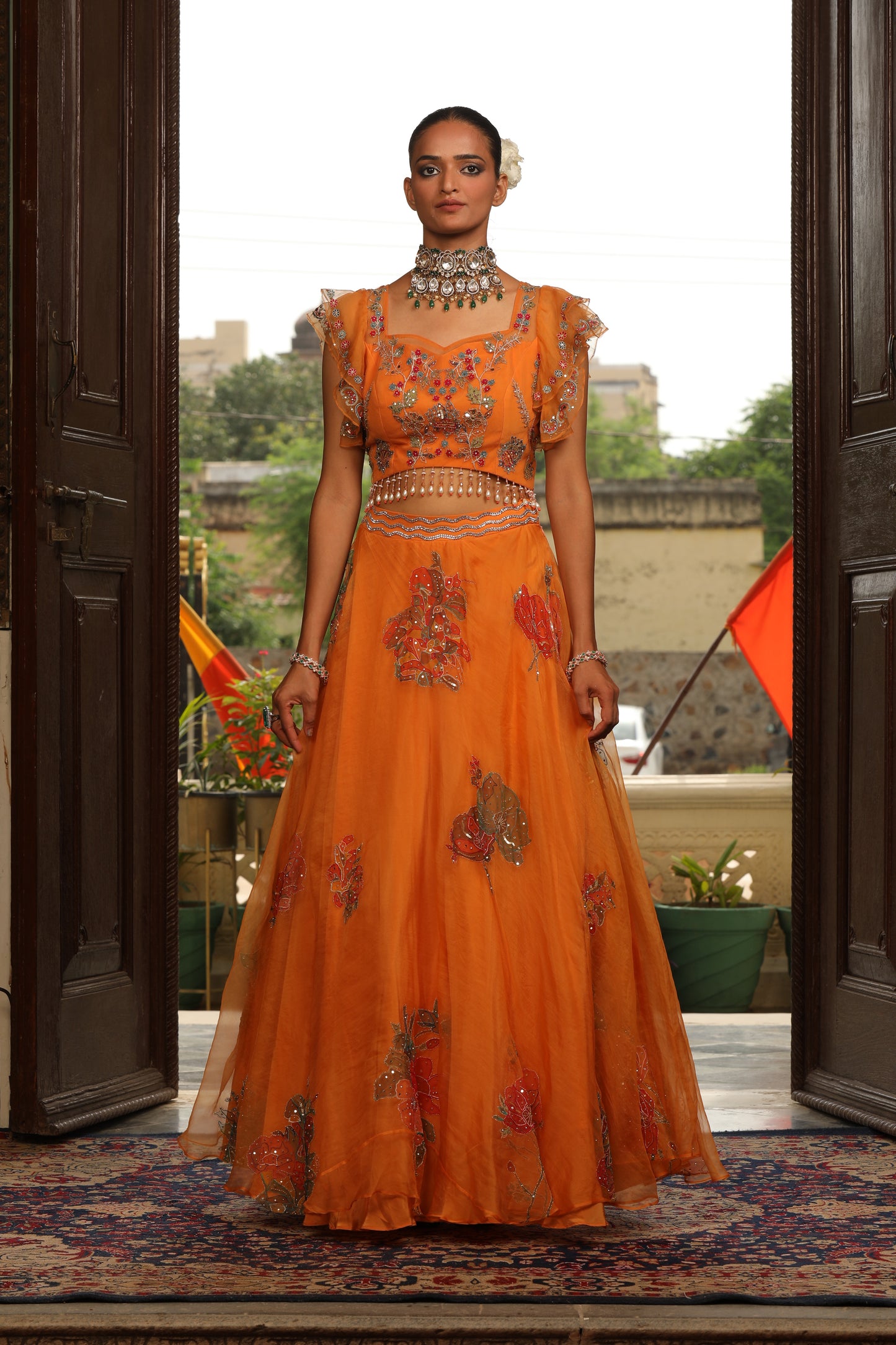 Tangerine Regal Embroidered Lehenga Set