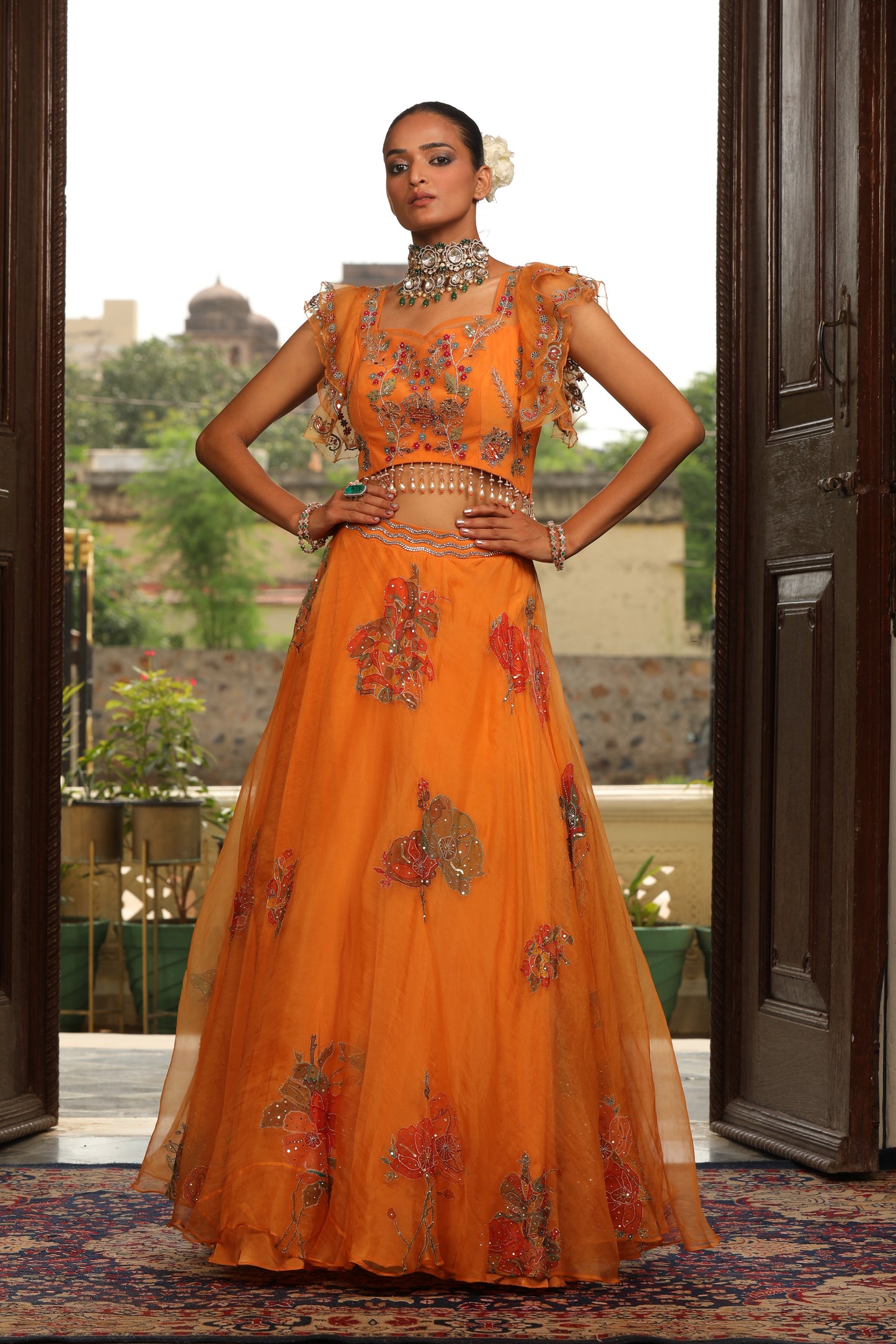 Tangerine Regal Embroidered Lehenga Set