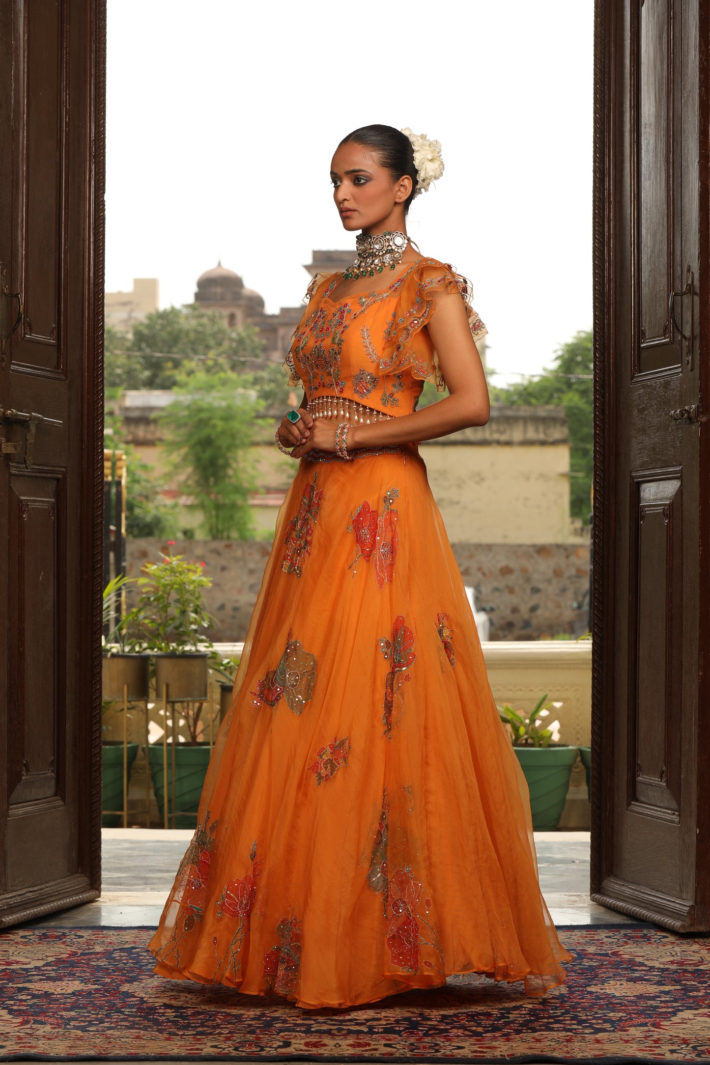 Tangerine Regal Embroidered Lehenga Set