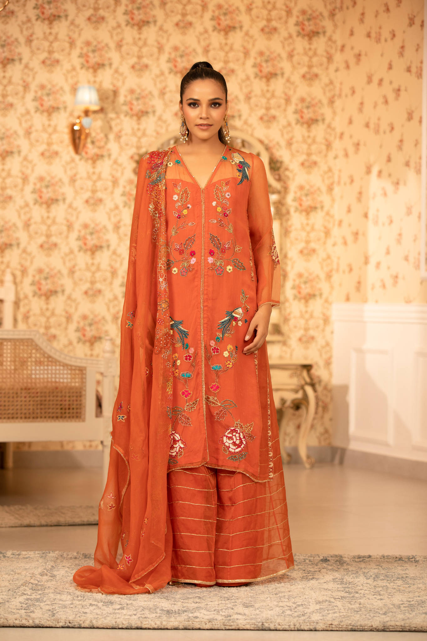 Orange Pichwai Kurta Set