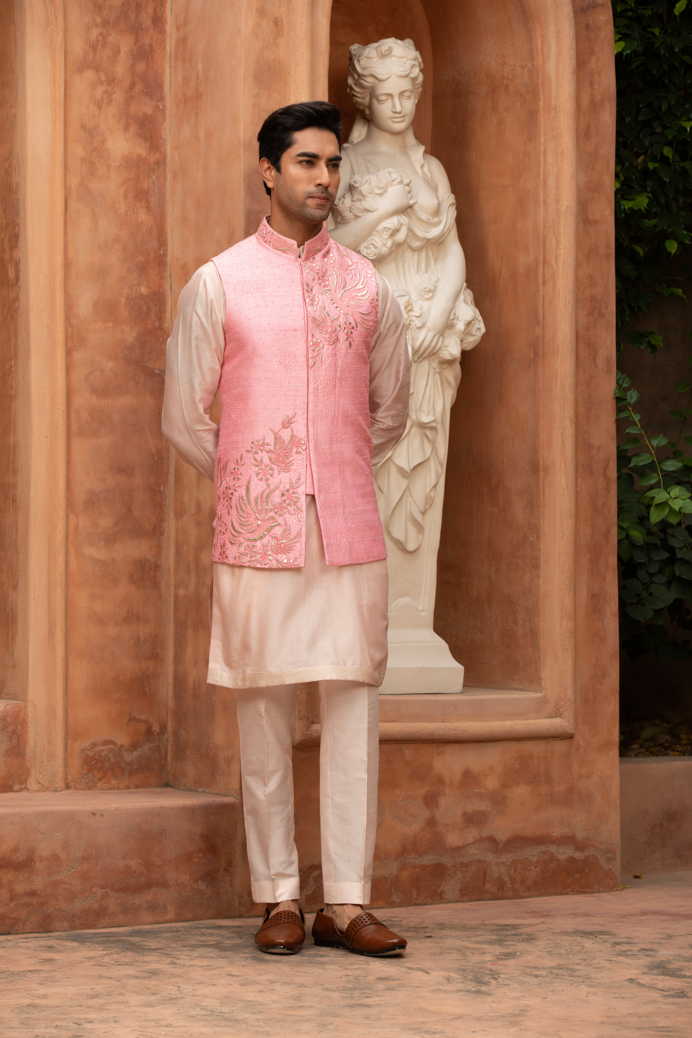 Blush Harmony Bird Embroidered Nehru Jacket Set