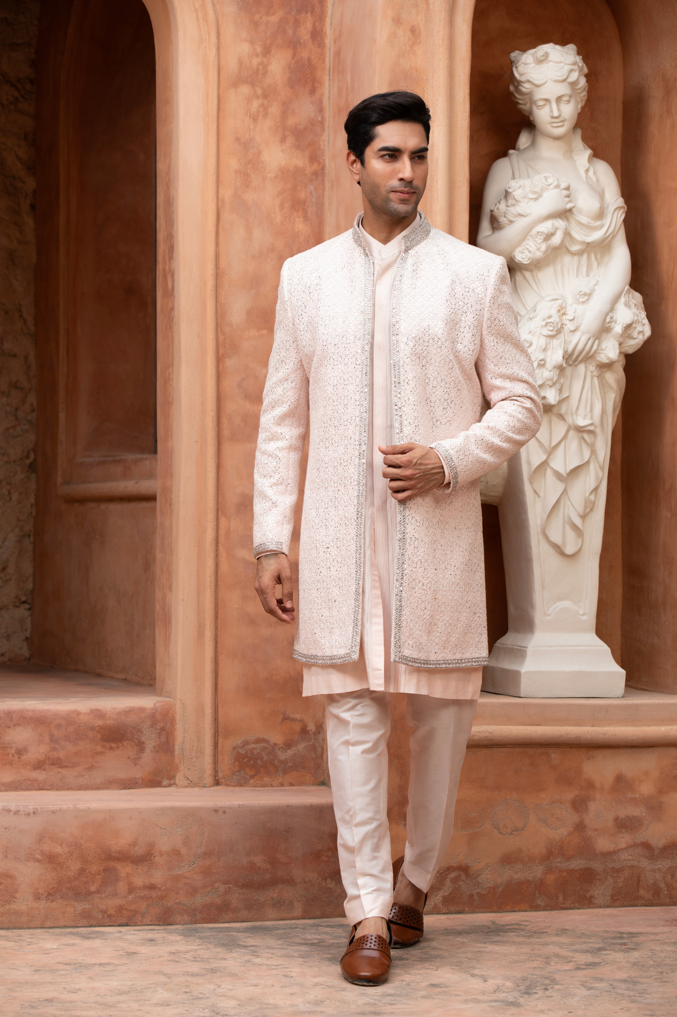 Blush Radiance Mirror Work Open Style Indowestern Kurta Set