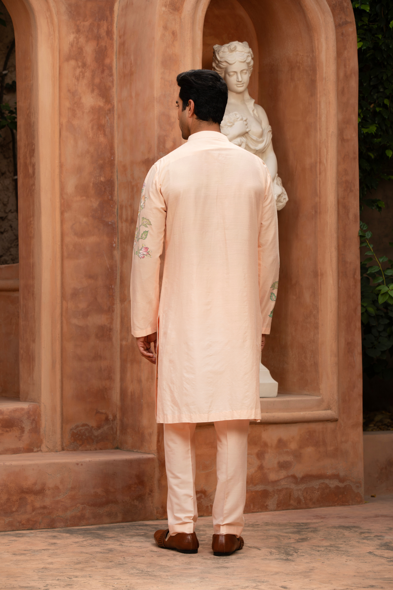 Blush Paradise Bird Hand-Painted Kurta Set