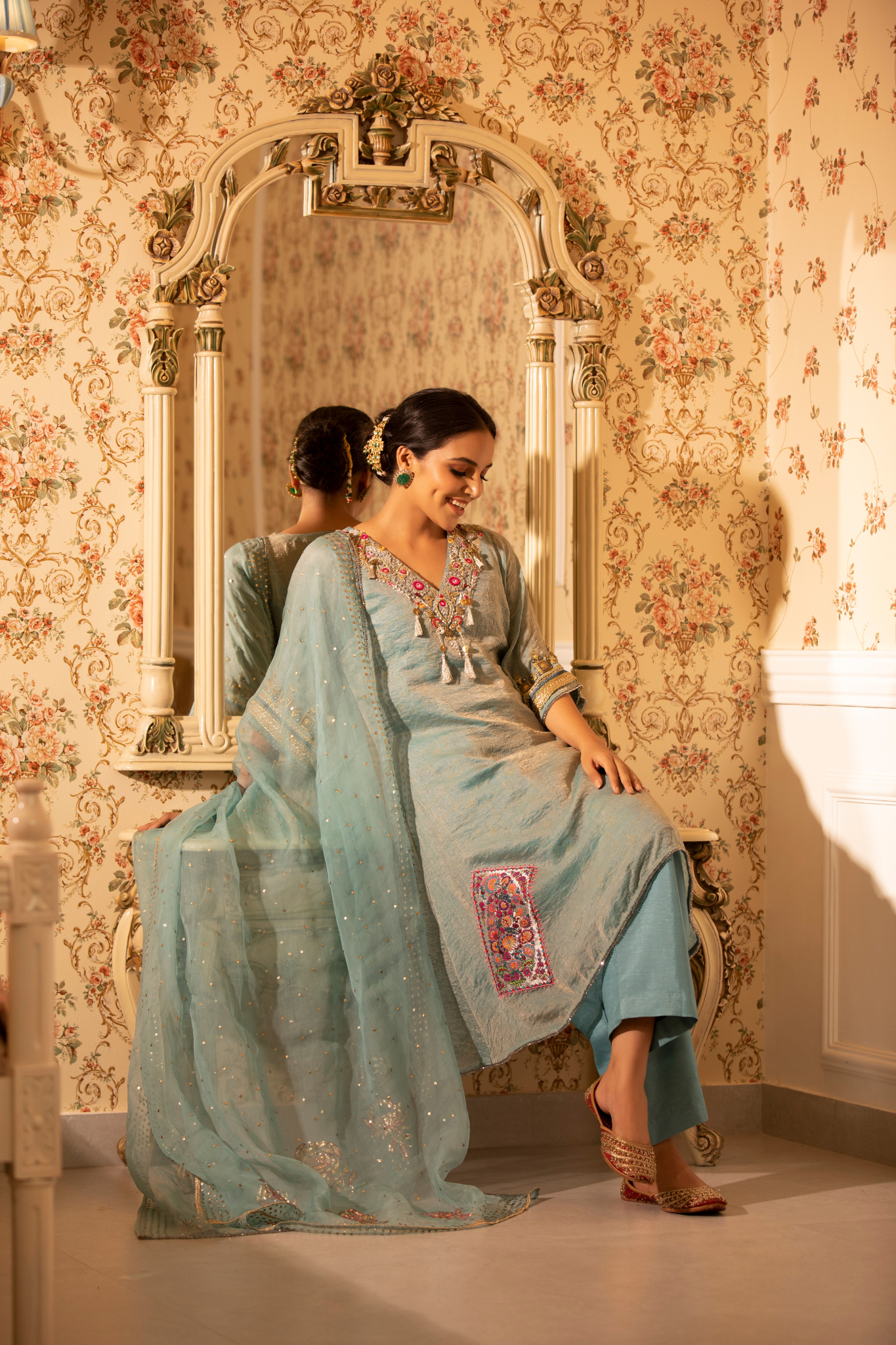 Aqua Pichwai Kurta Set