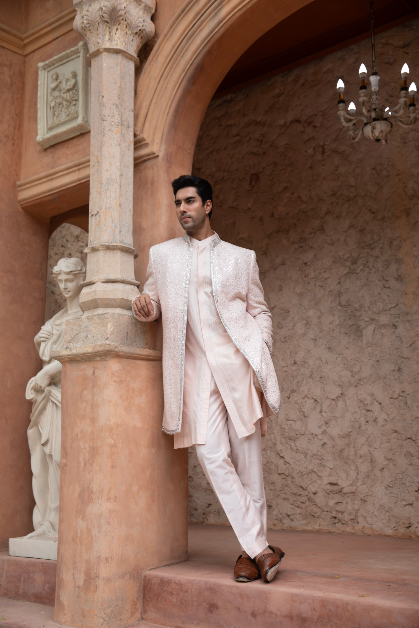 Blush Radiance Mirror Work Open Style Indowestern Kurta Set