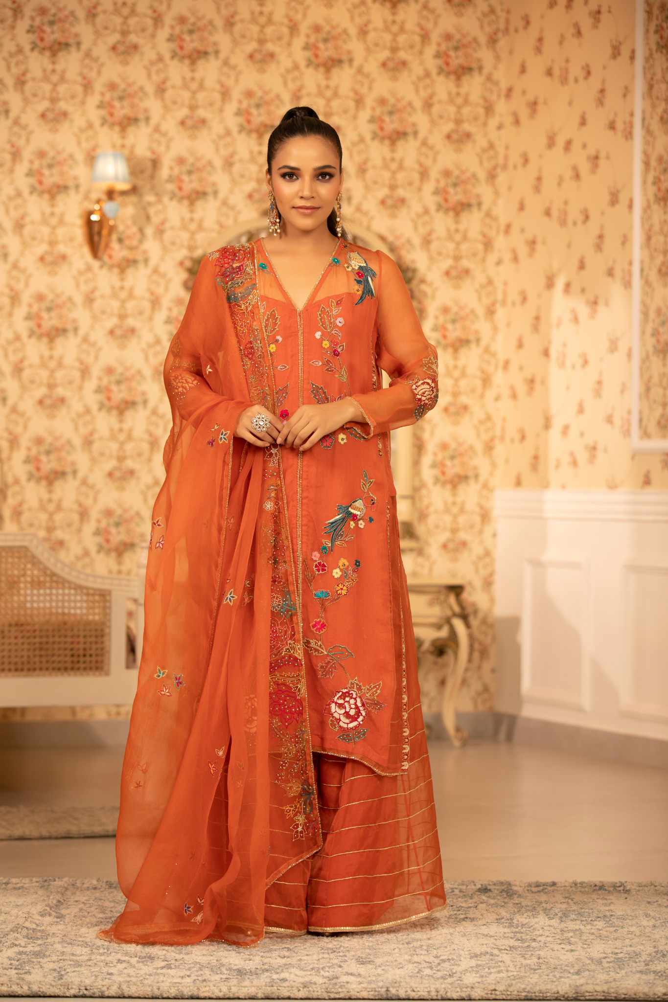 Orange Pichwai Kurta Set