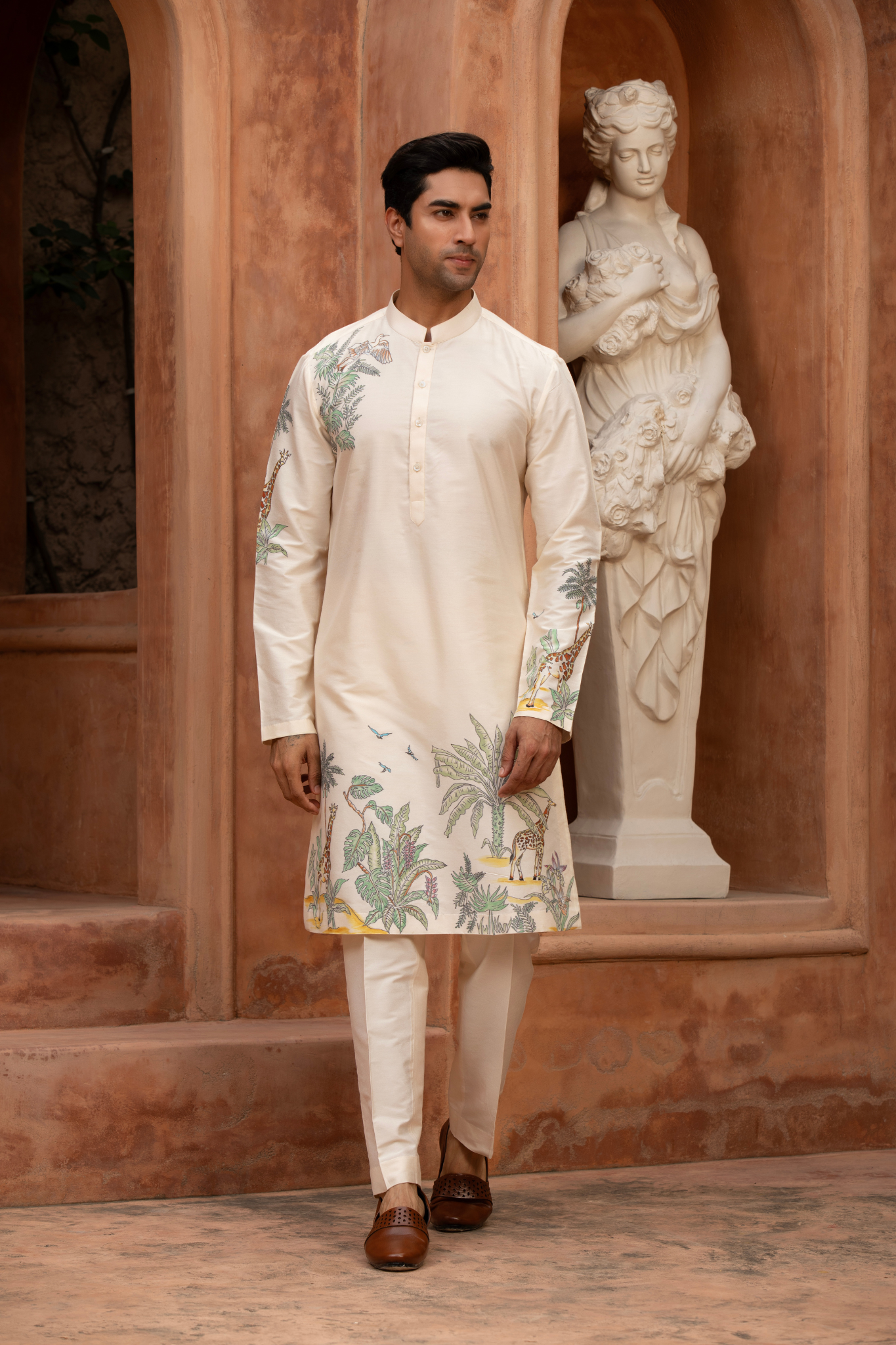 Ivory Paradise Bird Hand-Painted Kurta Set
