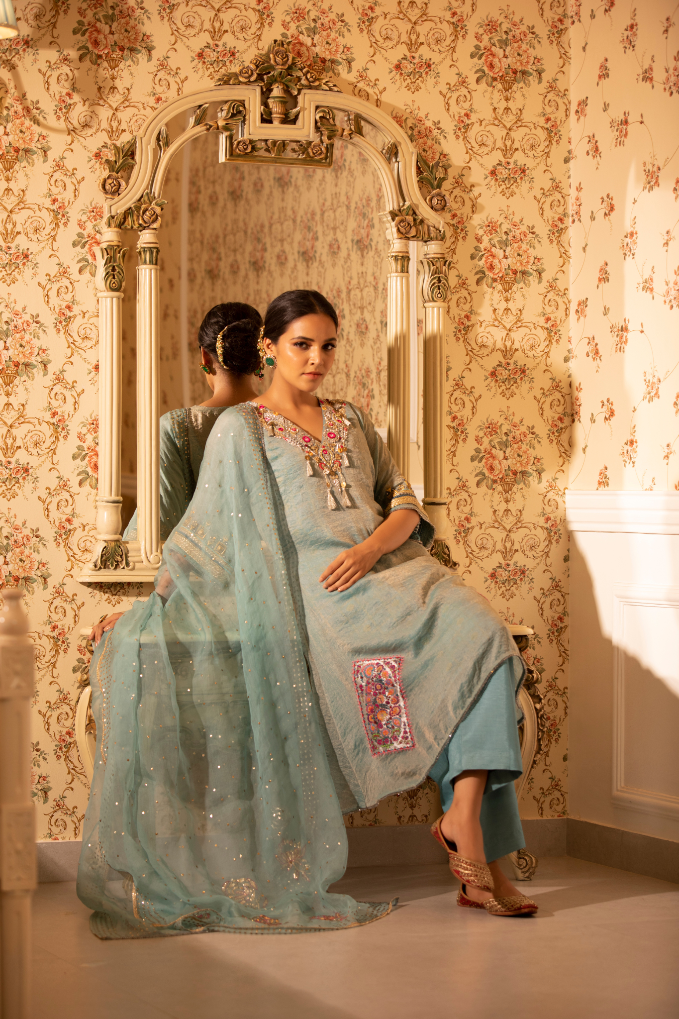 Aqua Pichwai Kurta Set