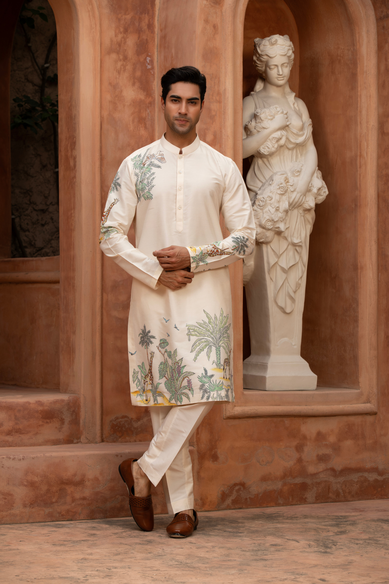 Ivory Paradise Bird Hand-Painted Kurta Set
