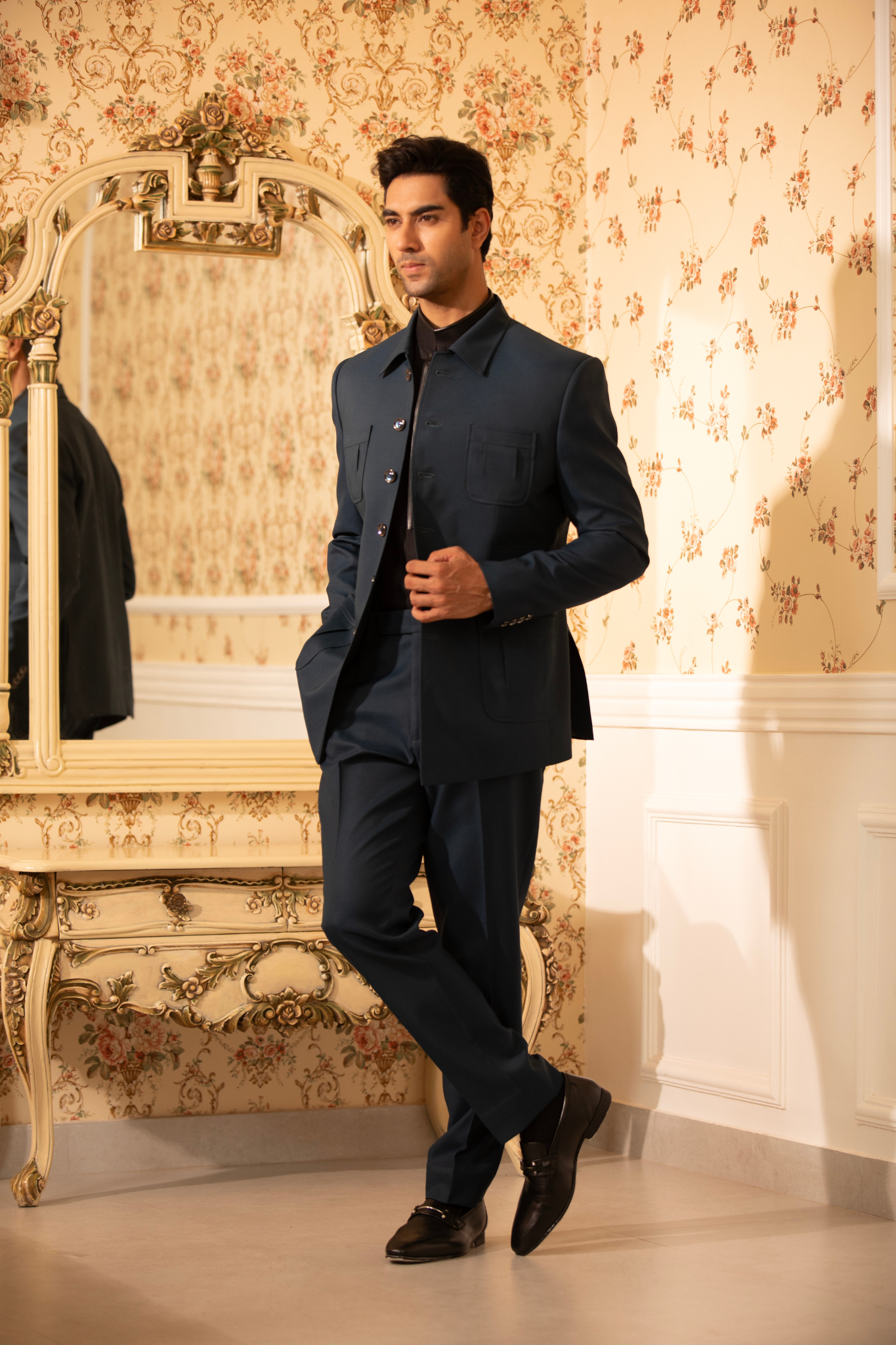 Midnight Teal Regal Bandhgala Suit