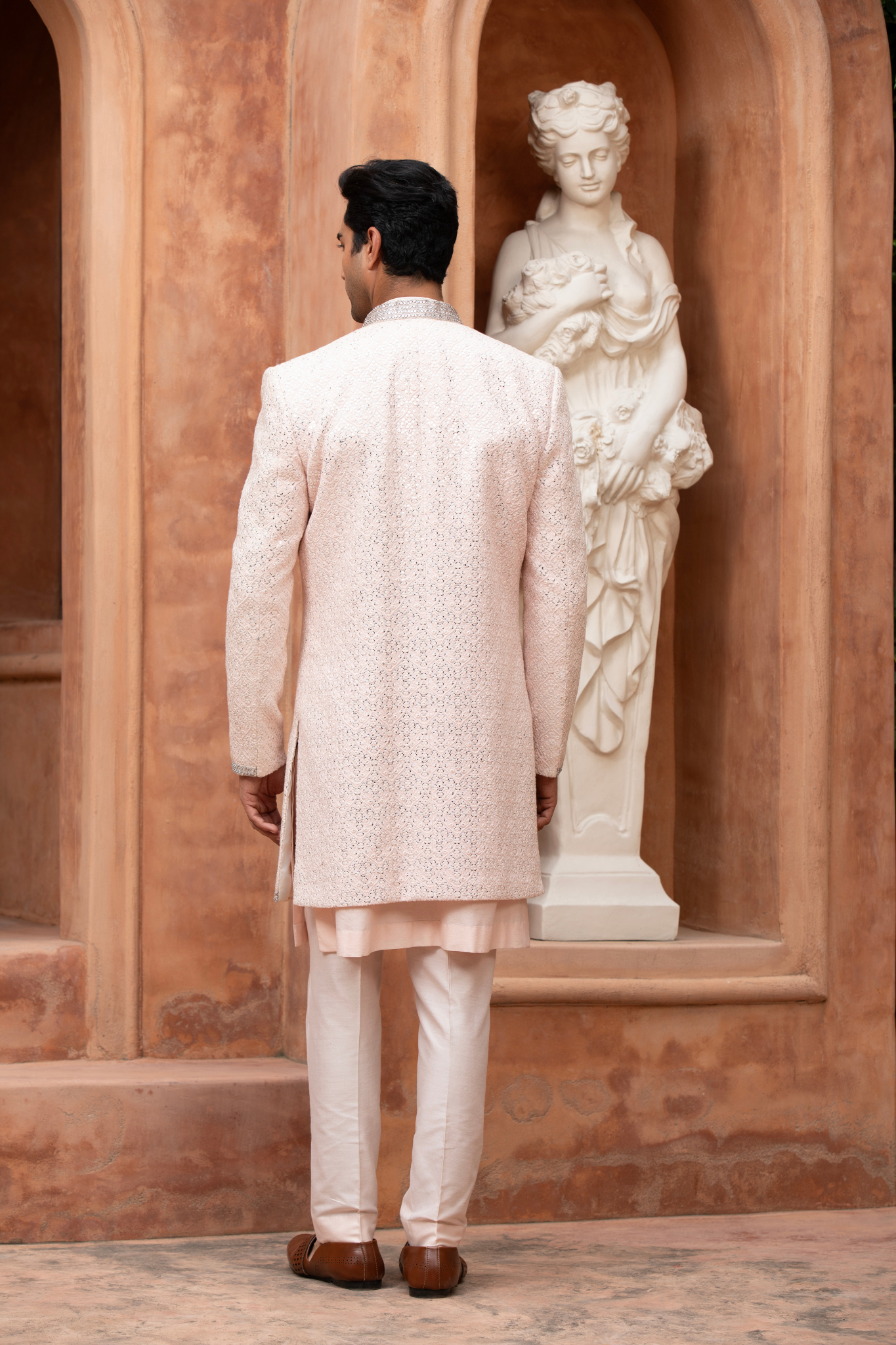 Blush Radiance Mirror Work Open Style Indowestern Kurta Set