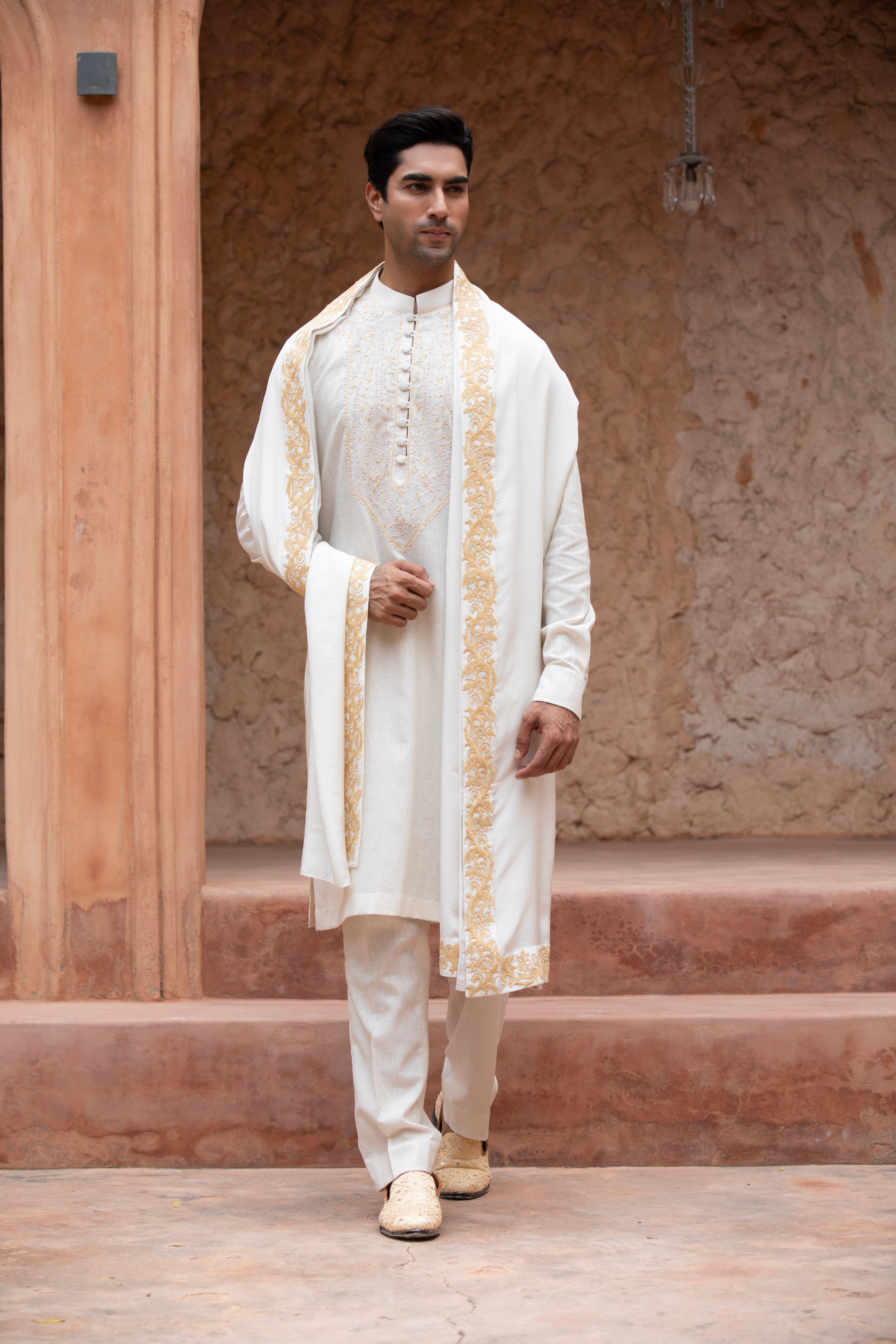 Ivory Opulence Embroidered Kurta Dupatta Set