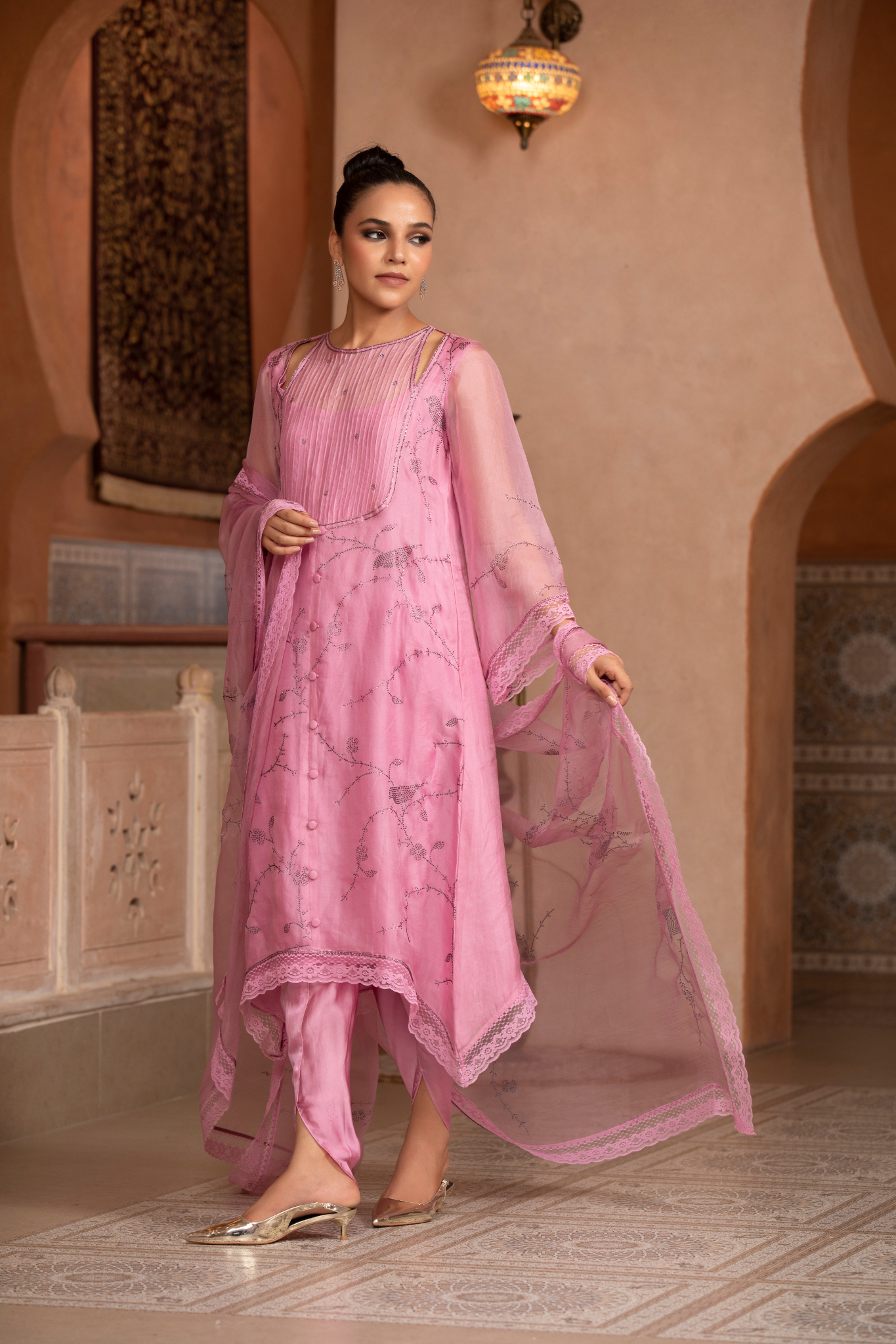 Cherry Blossom Lace Kurta Set