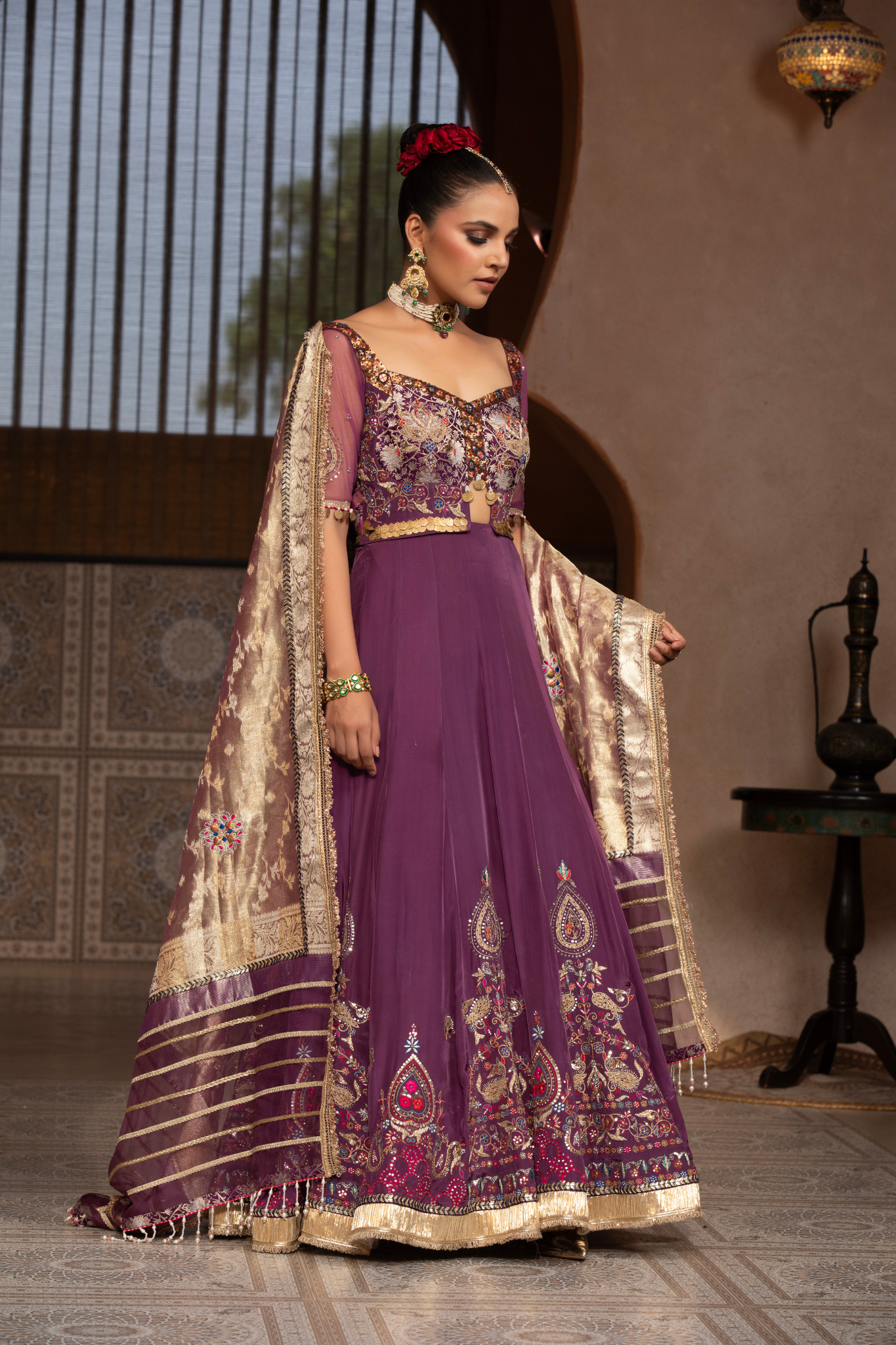 Royal Plum Embroidered Lehenga Set