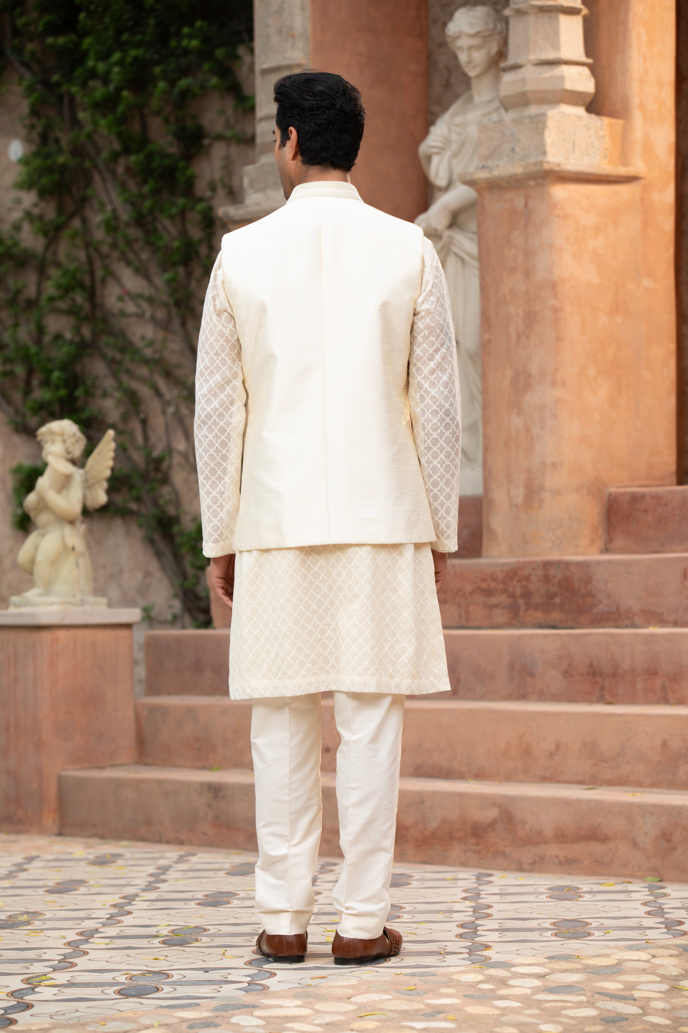 Ethereal Garden Ivory Embroidered Jawahar Jacket kurta Set