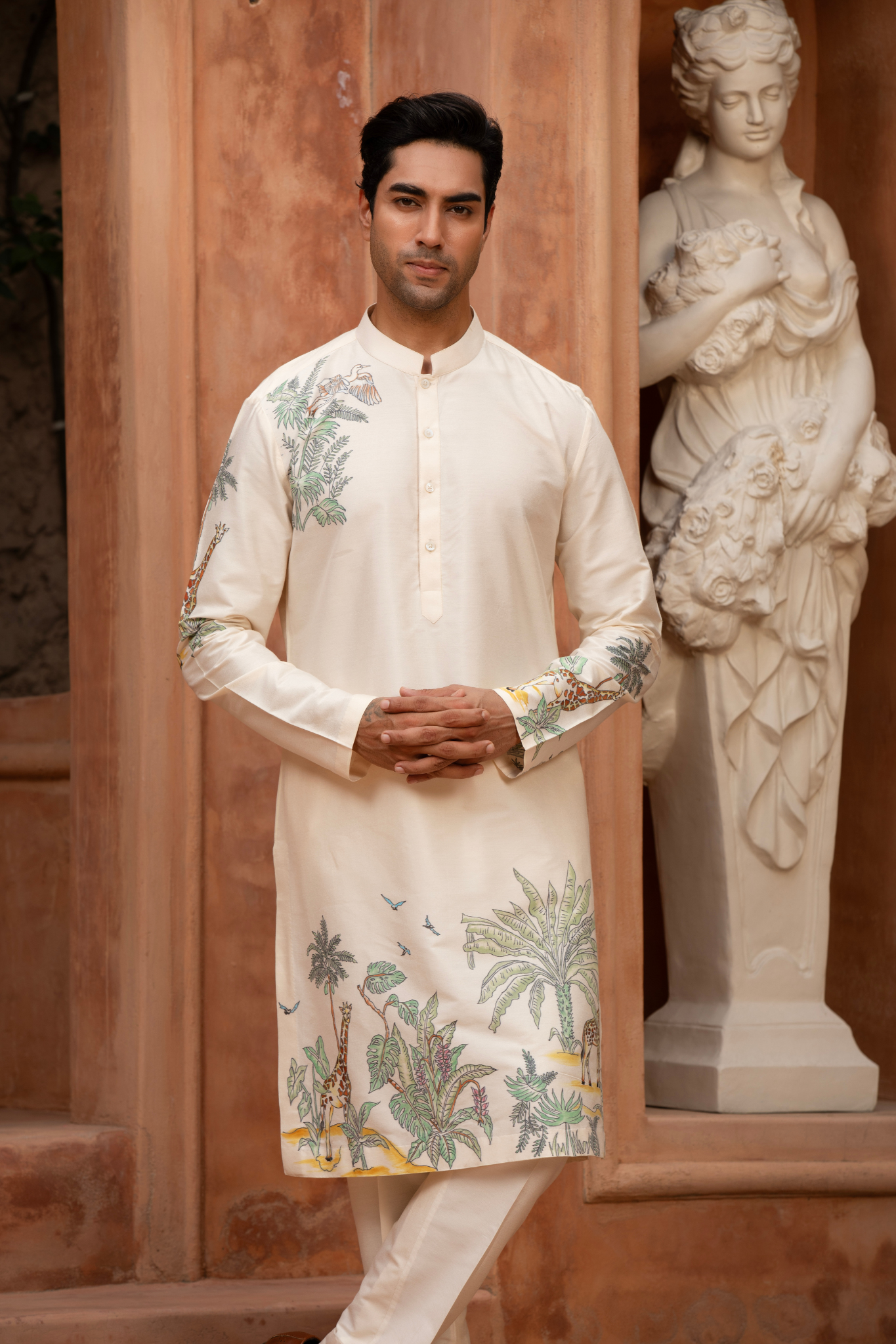 Ivory Paradise Bird Hand-Painted Kurta Set