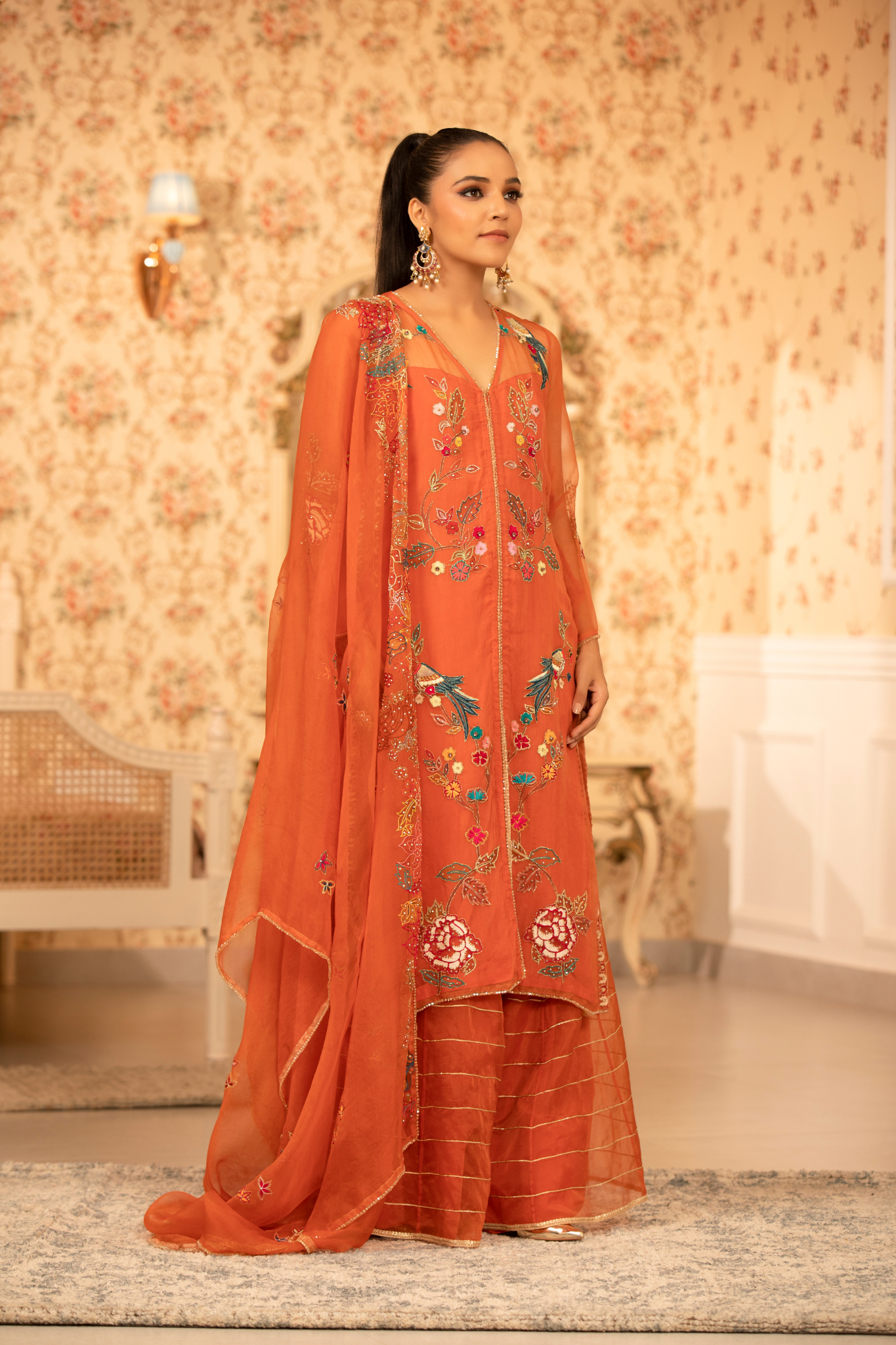 Orange Pichwai Kurta Set