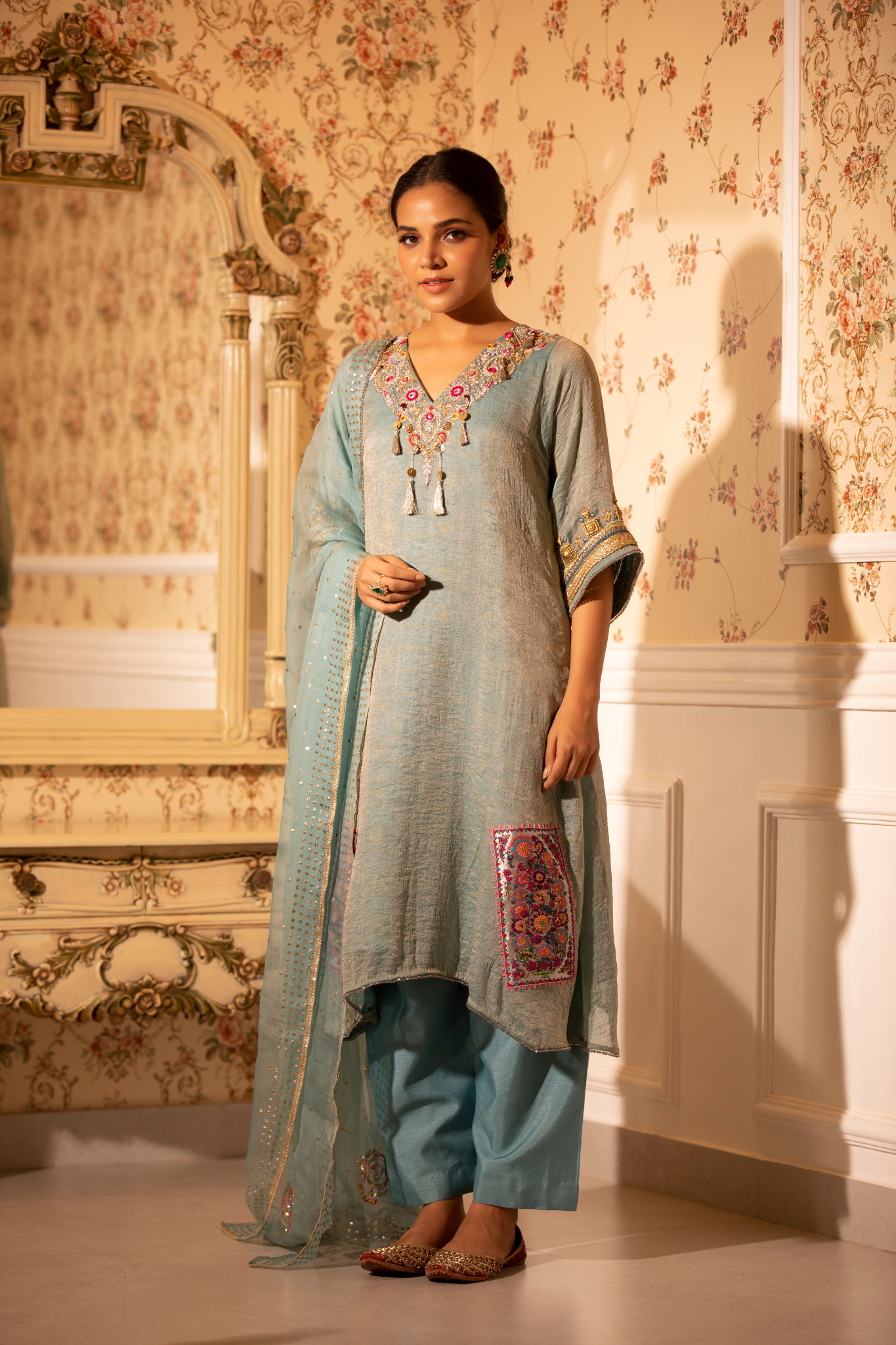 Aqua Pichwai Kurta Set
