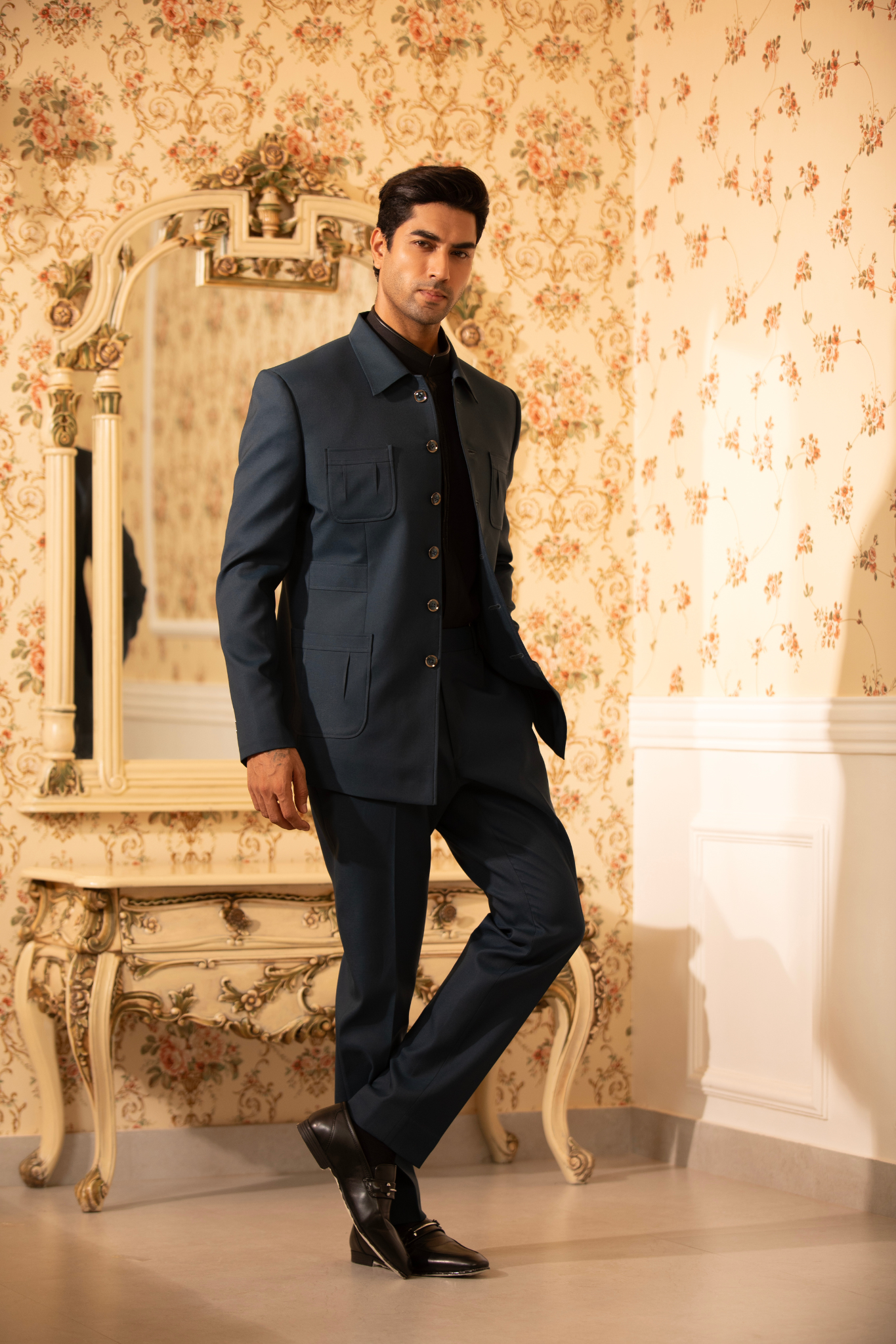 Midnight Teal Regal Bandhgala Suit