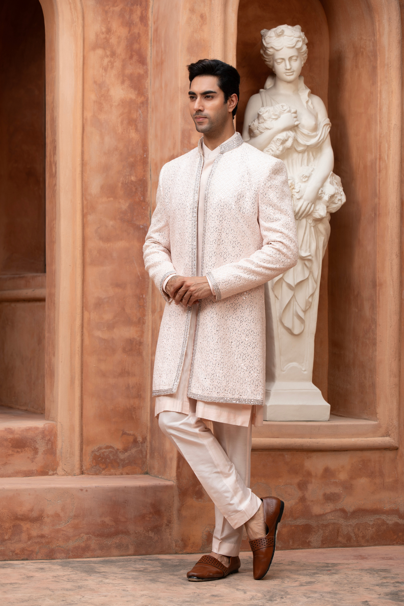 Blush Radiance Mirror Work Open Style Indowestern Kurta Set