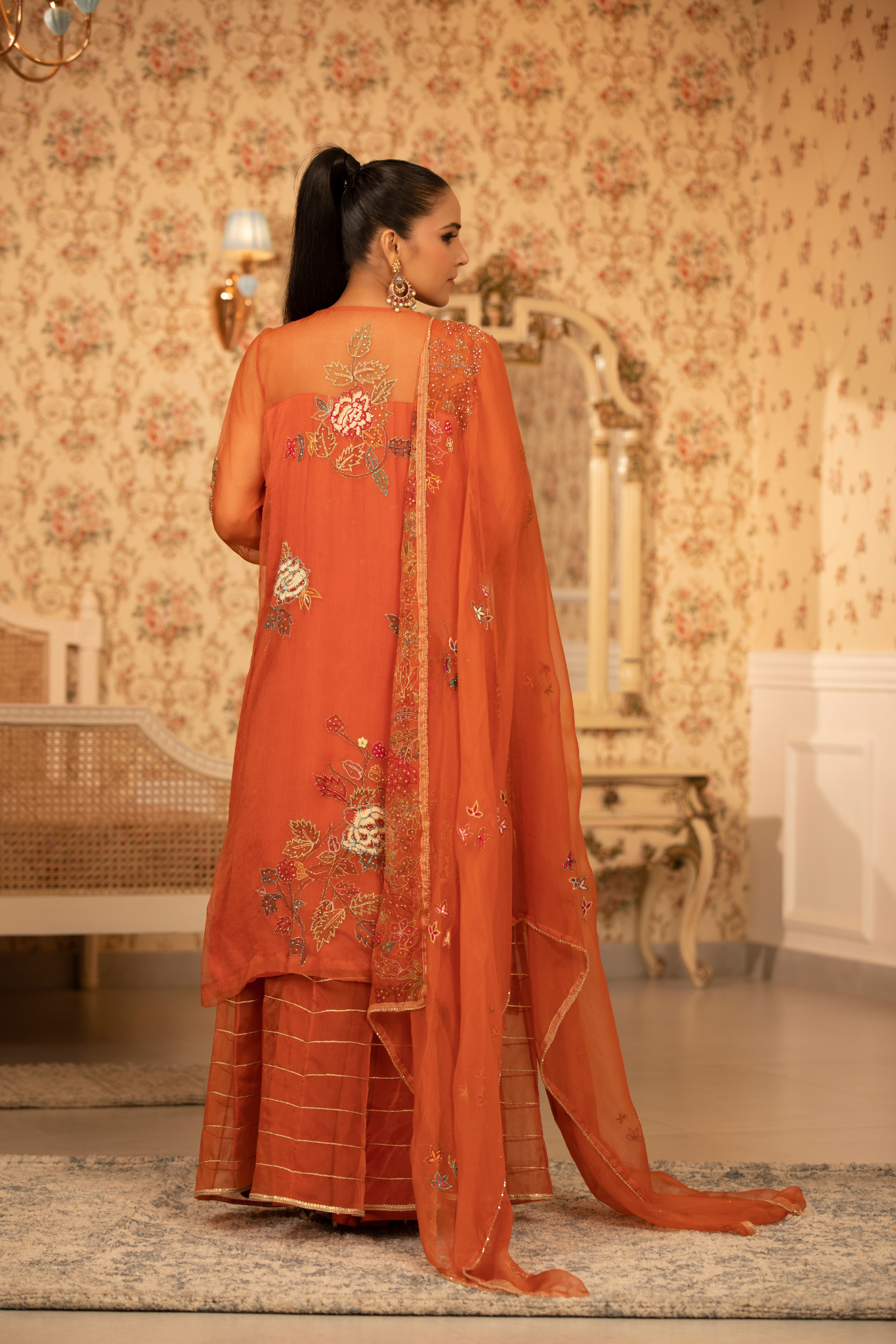 Orange Pichwai Kurta Set