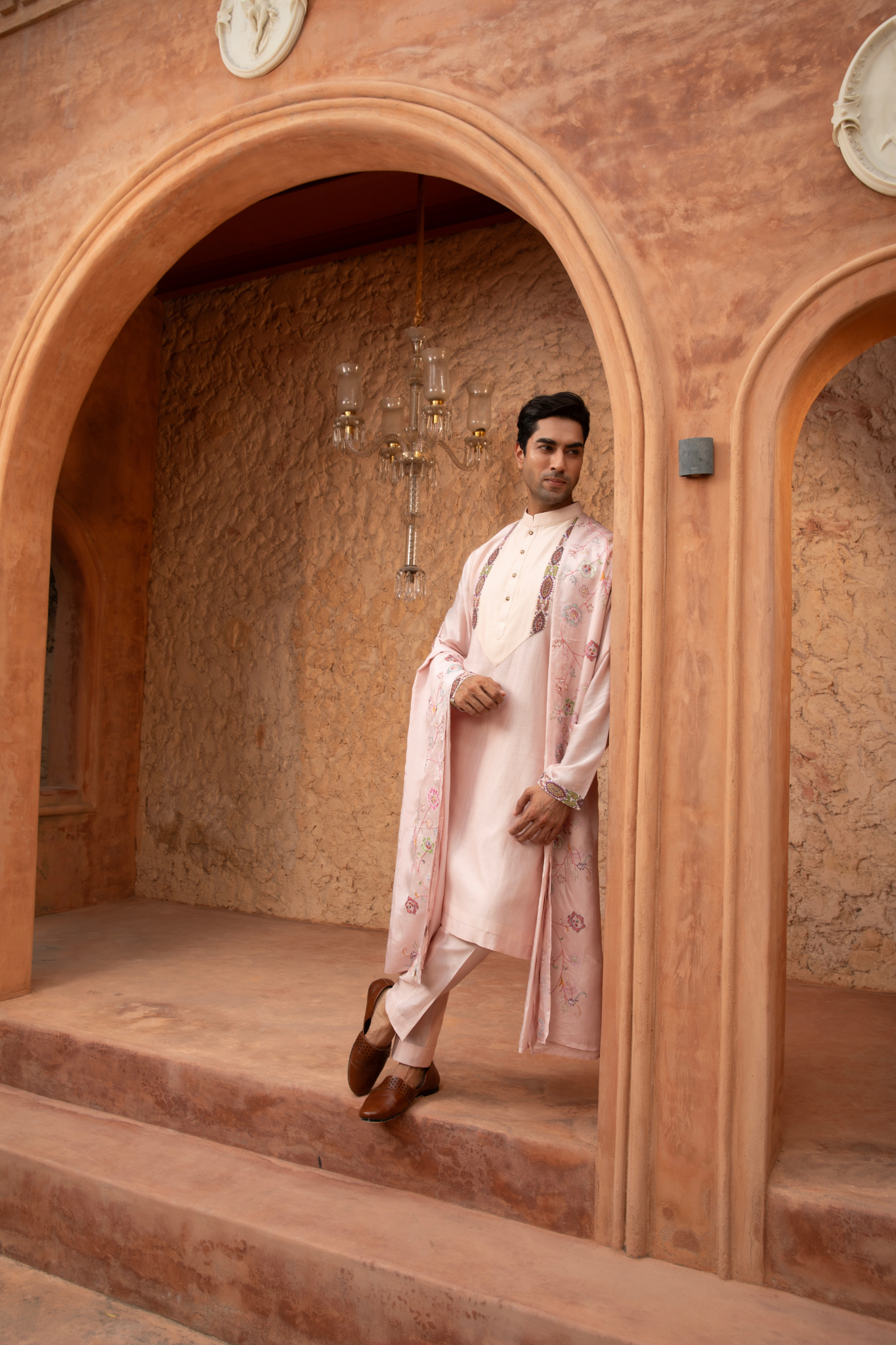 Rose Quartz Detail Embroidered Kurta Set