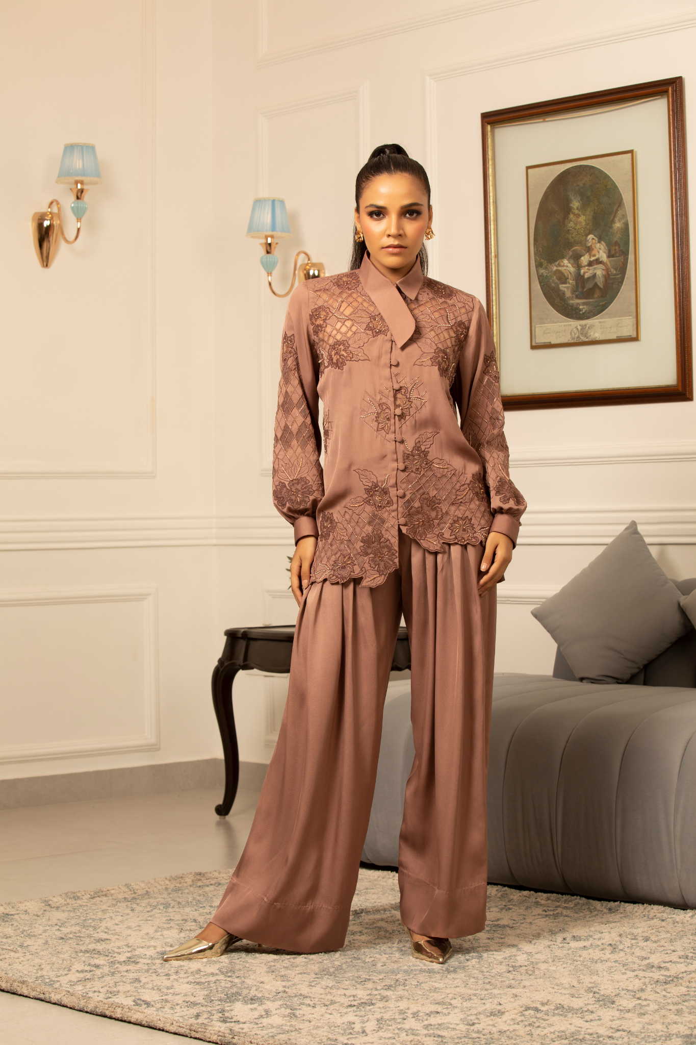 Mocha Luxe Embroidered Co-ord Set