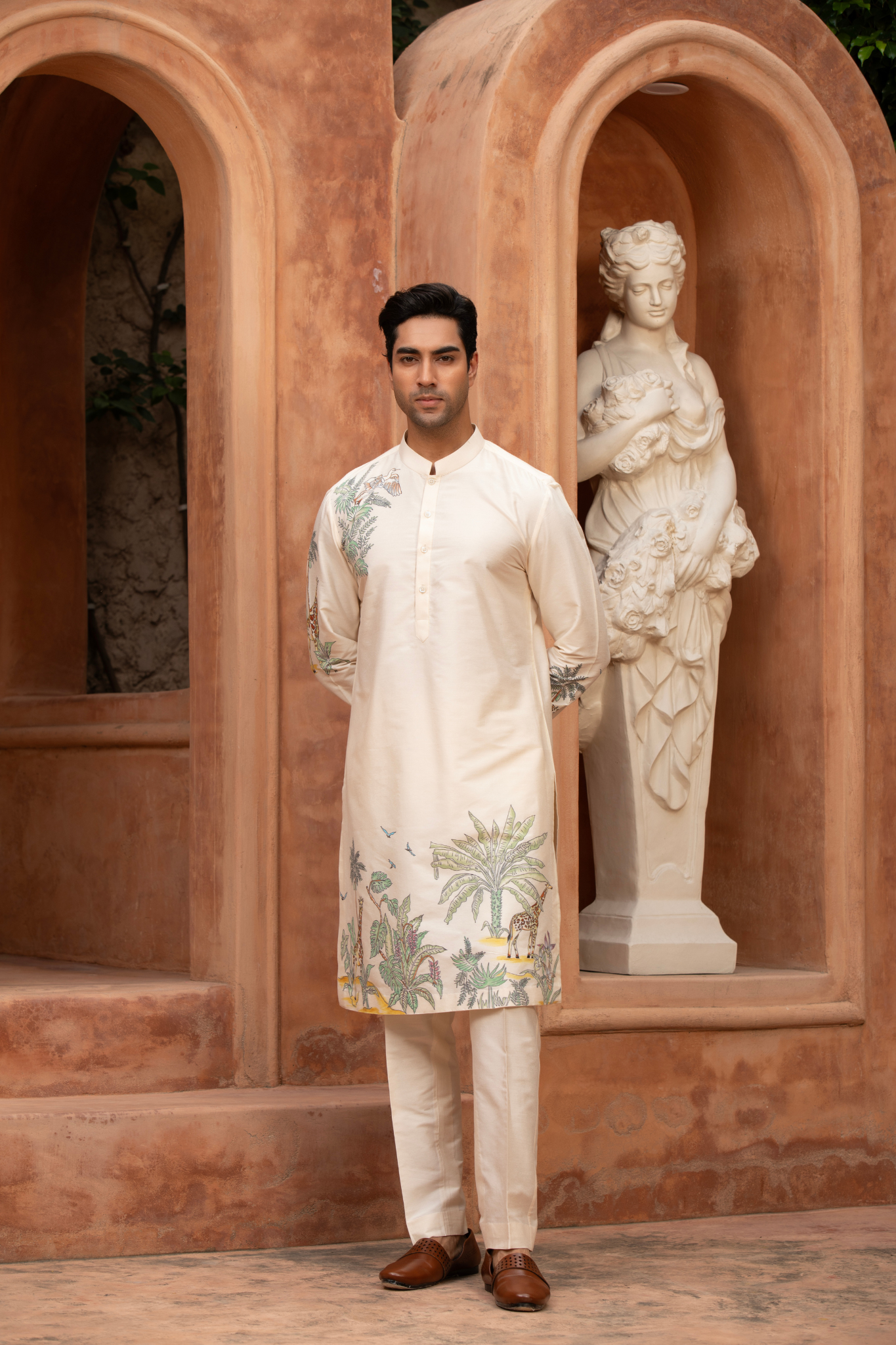 Ivory Paradise Bird Hand-Painted Kurta Set