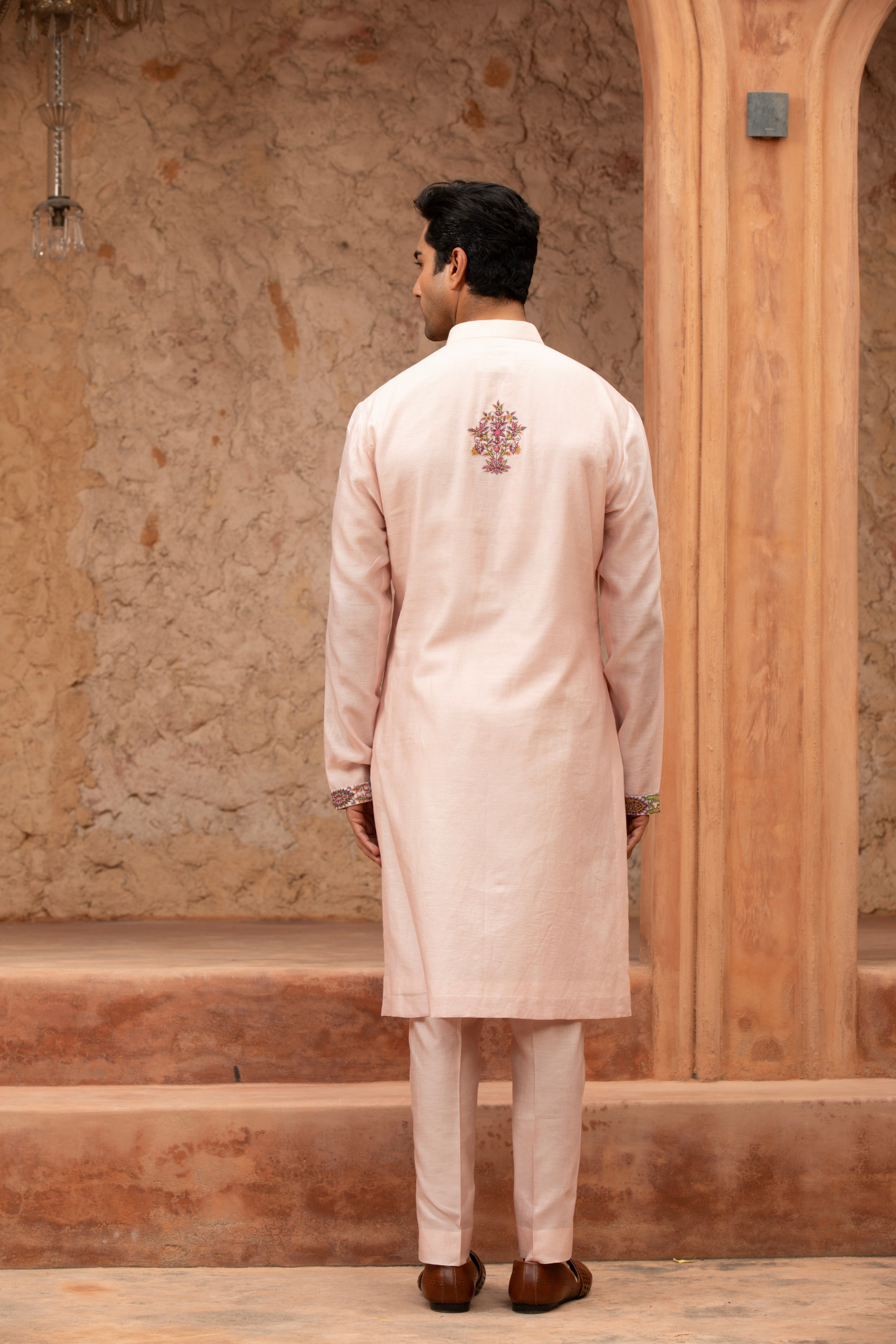 Rose Quartz Detail Embroidered Kurta Set