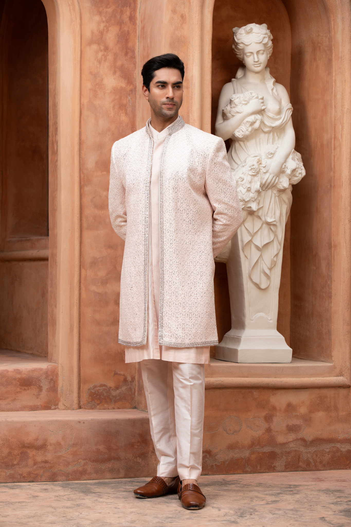 Blush Radiance Mirror Work Open Style Indowestern Kurta Set