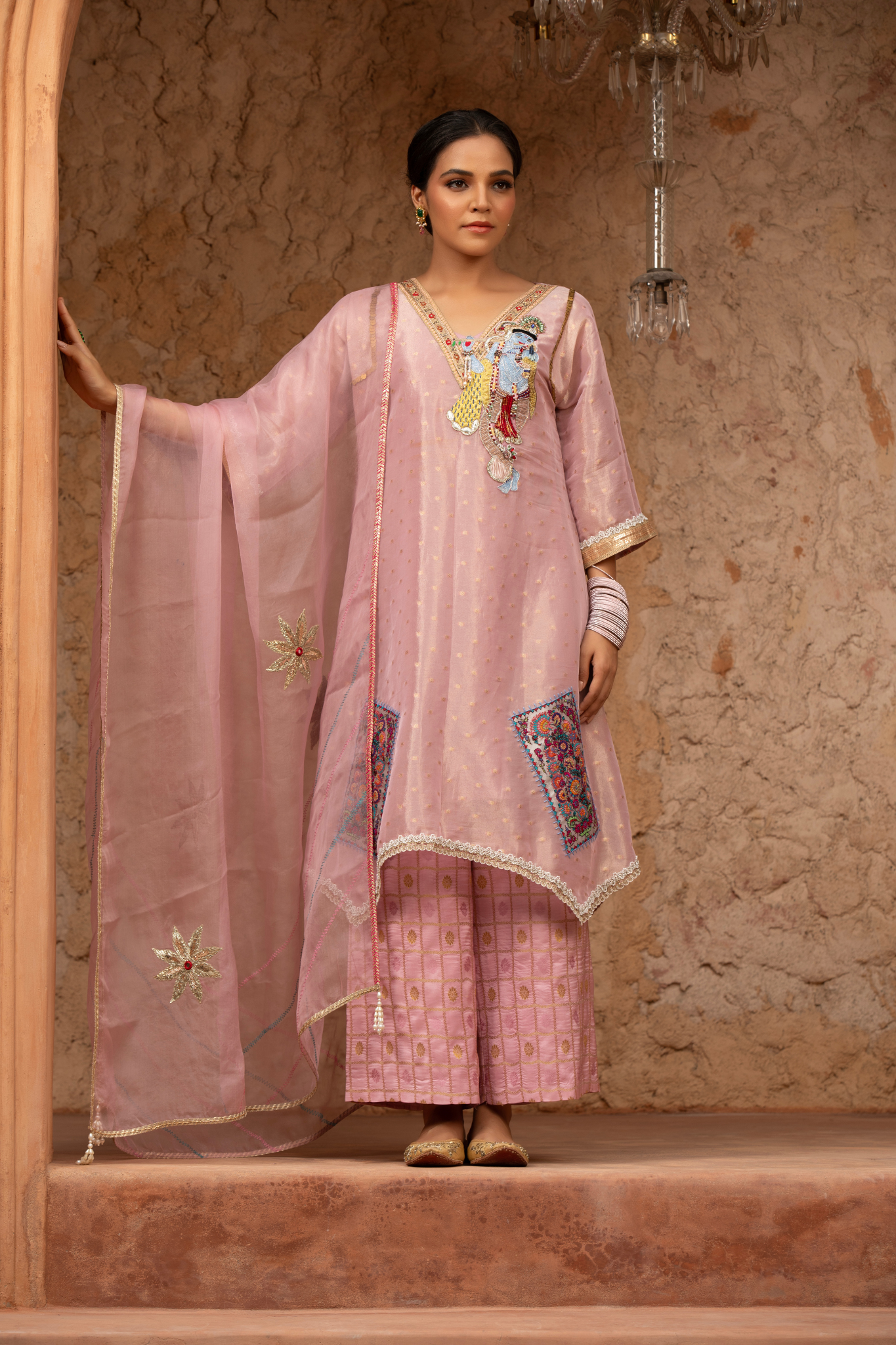 Pink Pichwai Kurta Set