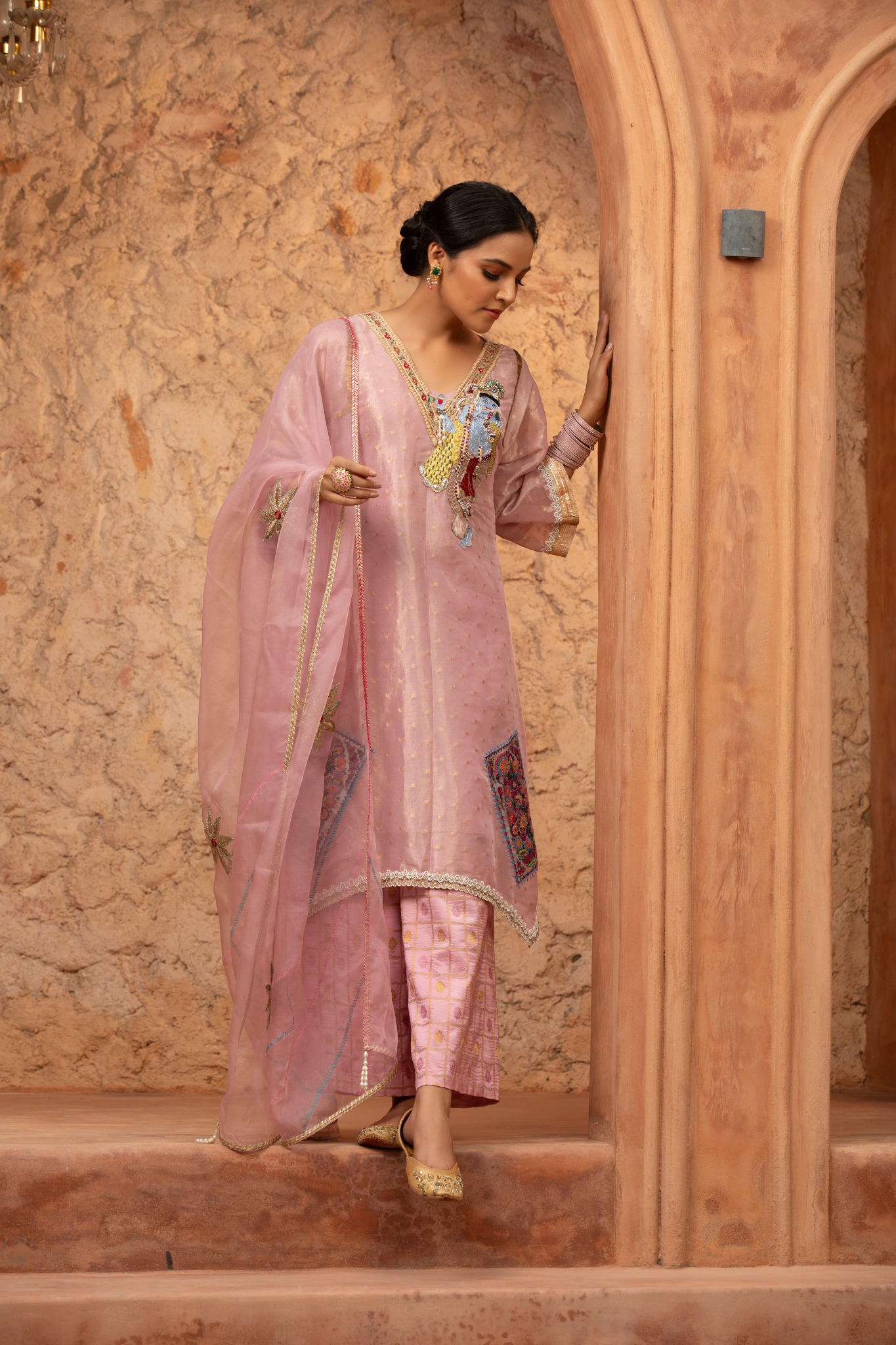 Pink Pichwai Kurta Set