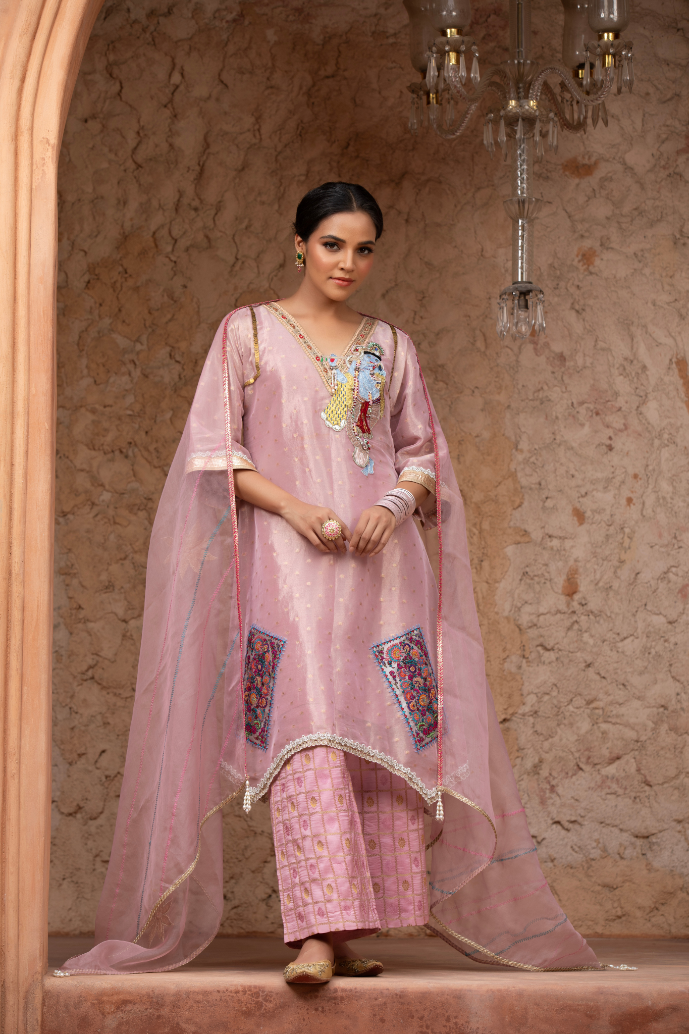 Pink Pichwai Kurta Set