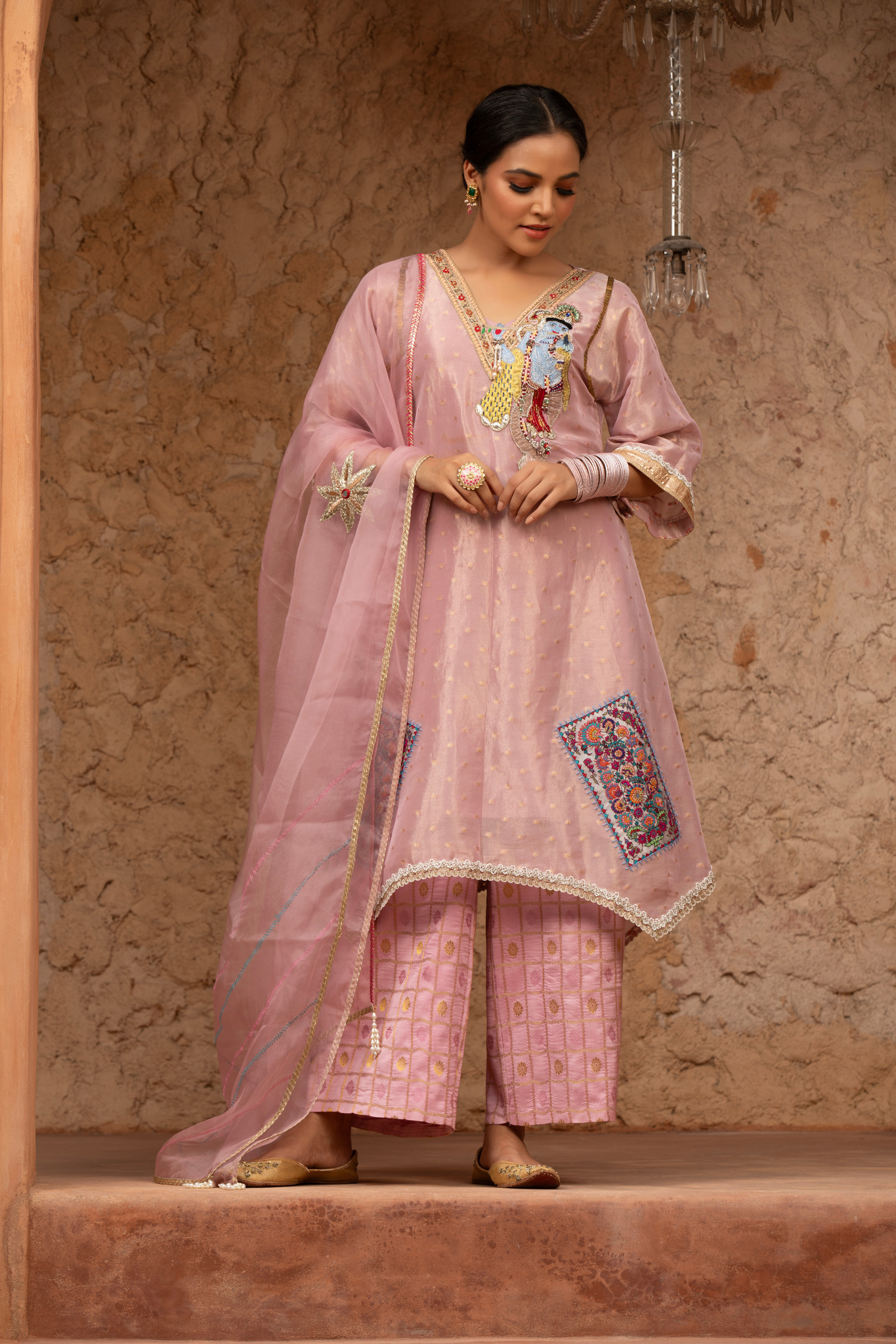 Pink Pichwai Kurta Set