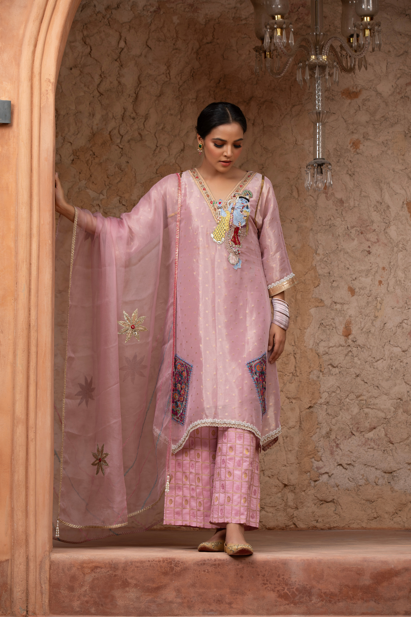 Pink Pichwai Kurta Set