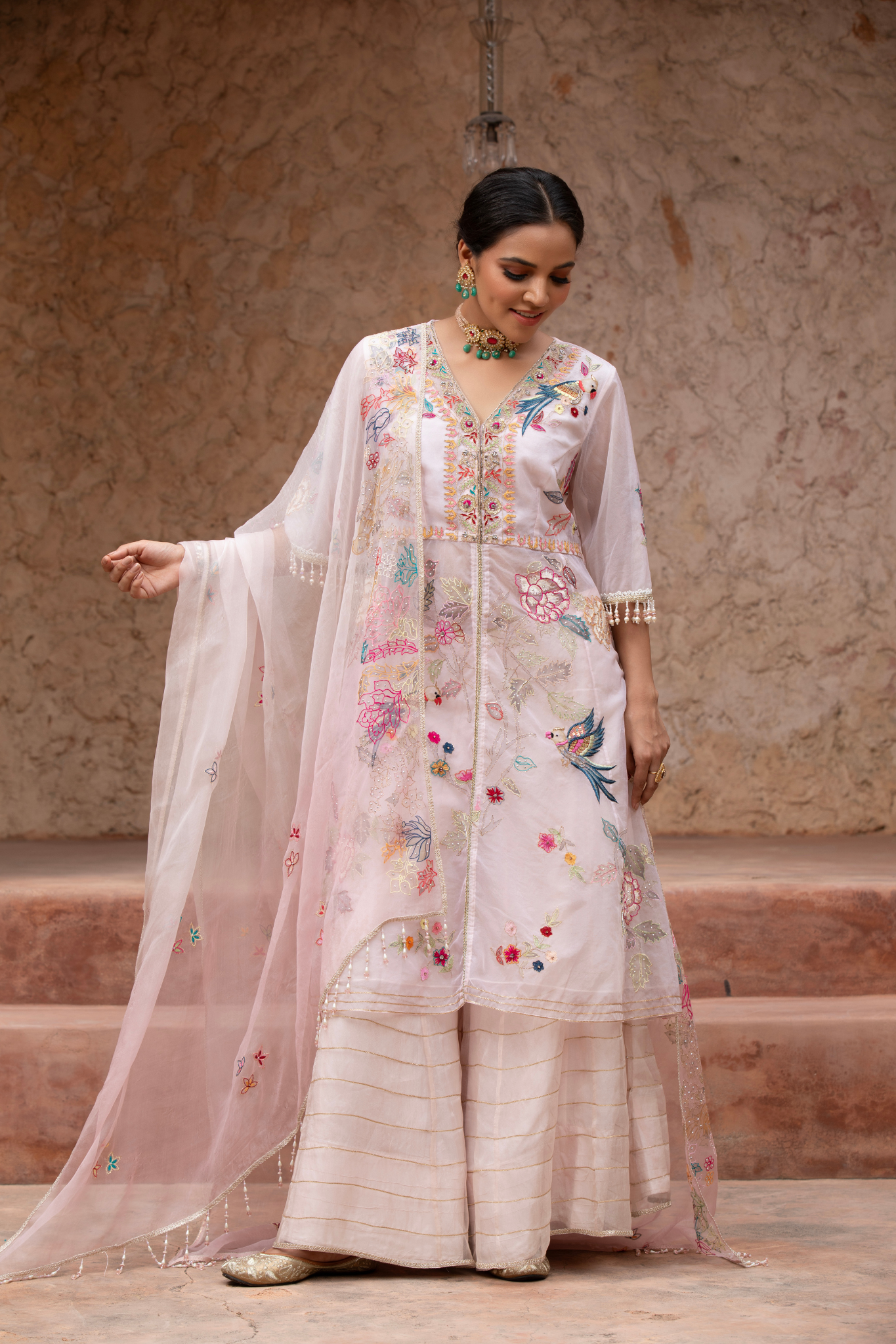 Pearl Blush Floral Anarkali Set