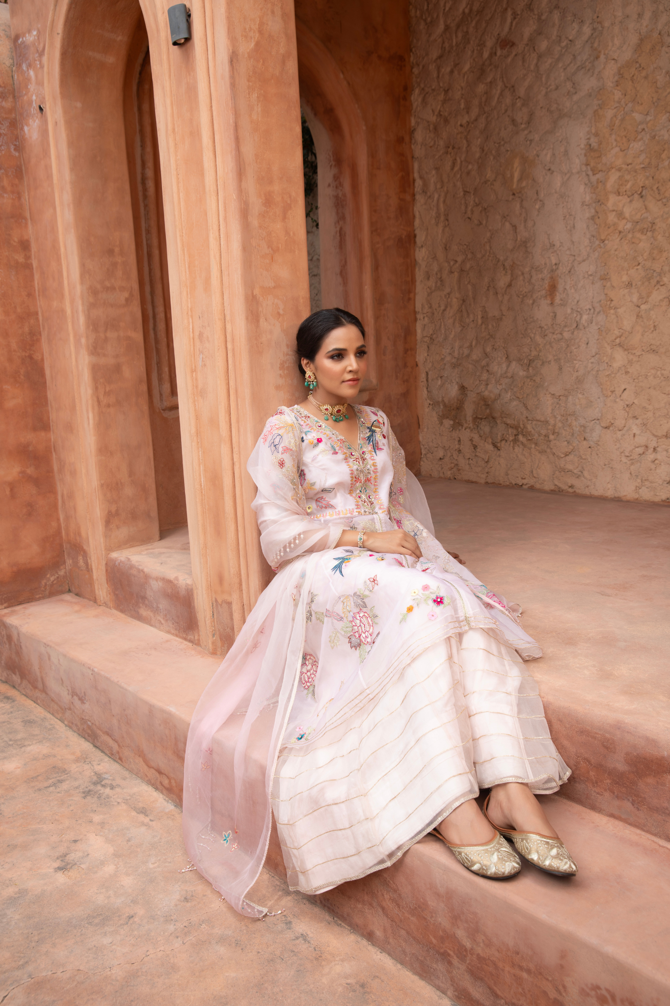 Pearl Blush Floral Anarkali Set