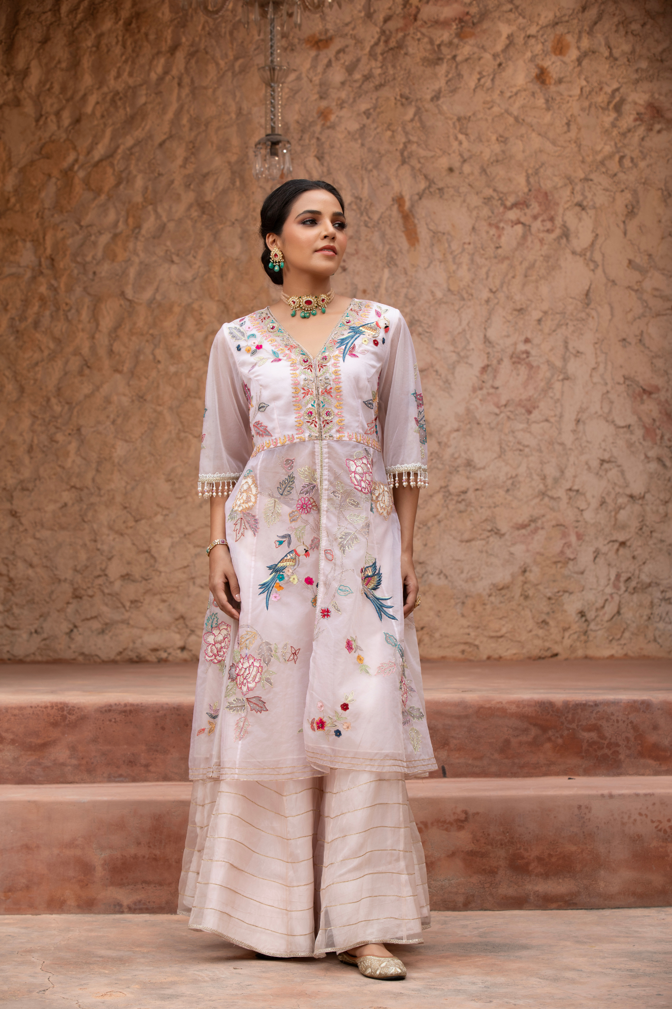 Pearl Blush Floral Anarkali Set