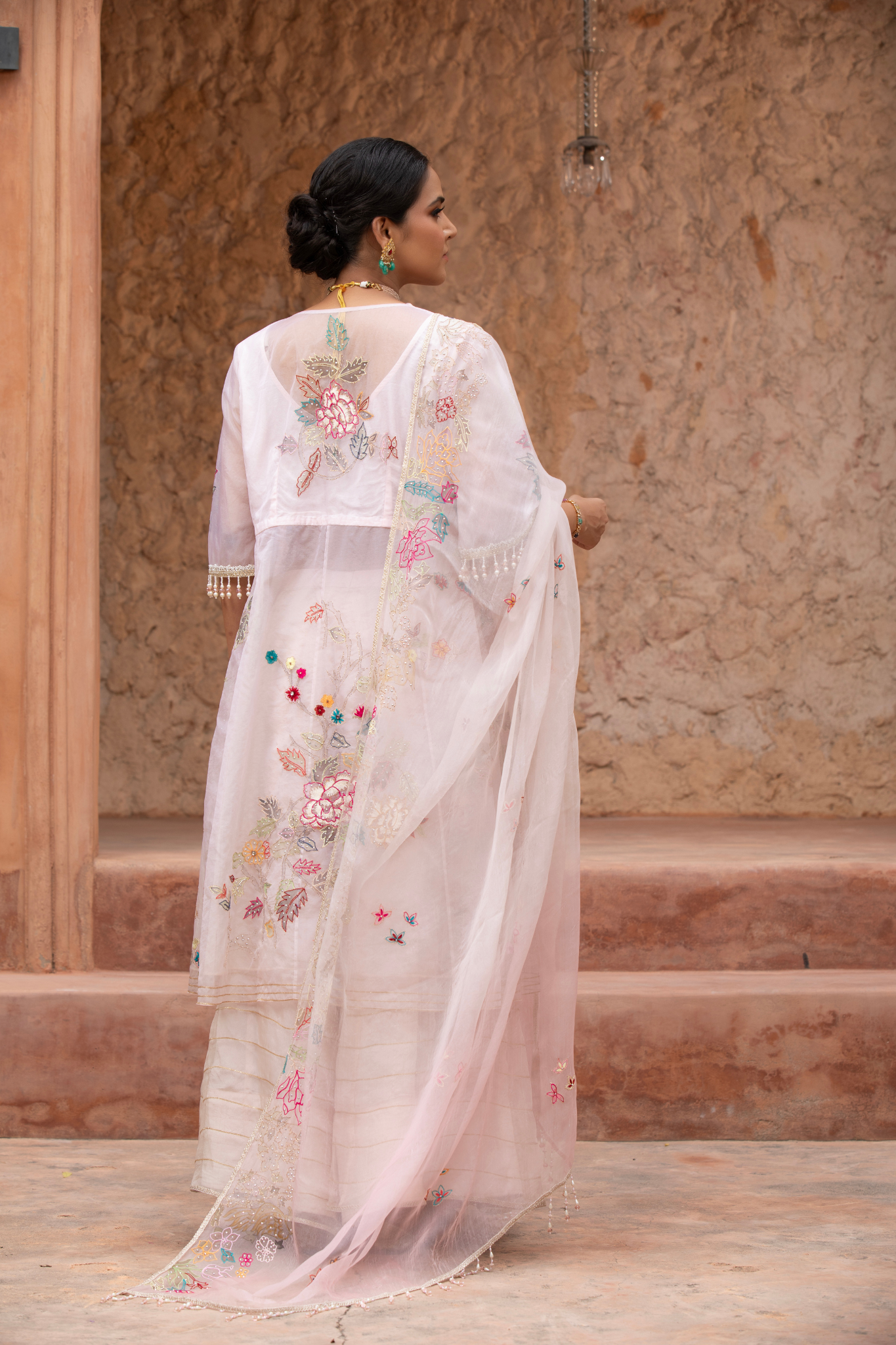 Pearl Blush Floral Anarkali Set