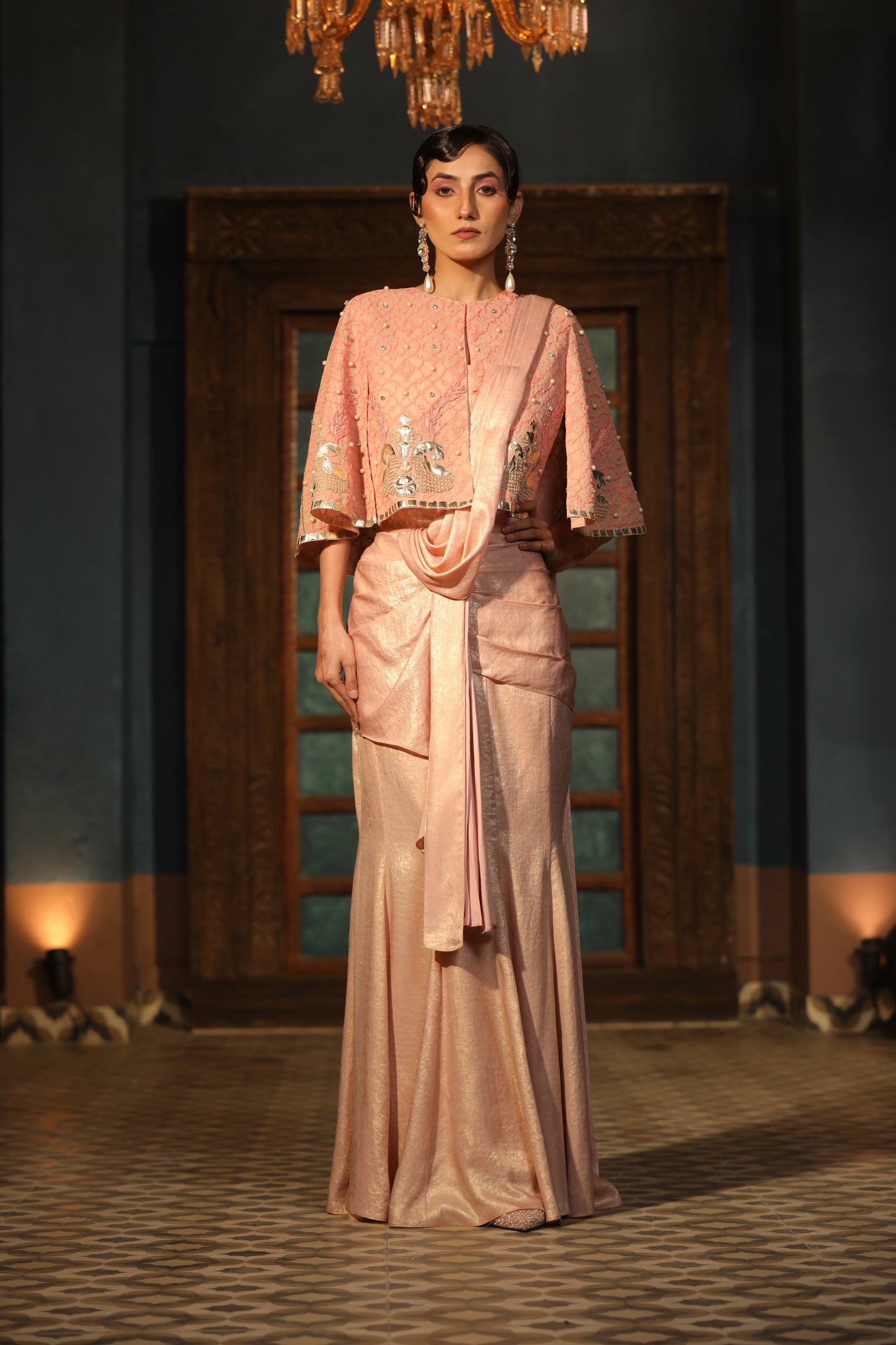 Blush Cape Gown 3pc Set