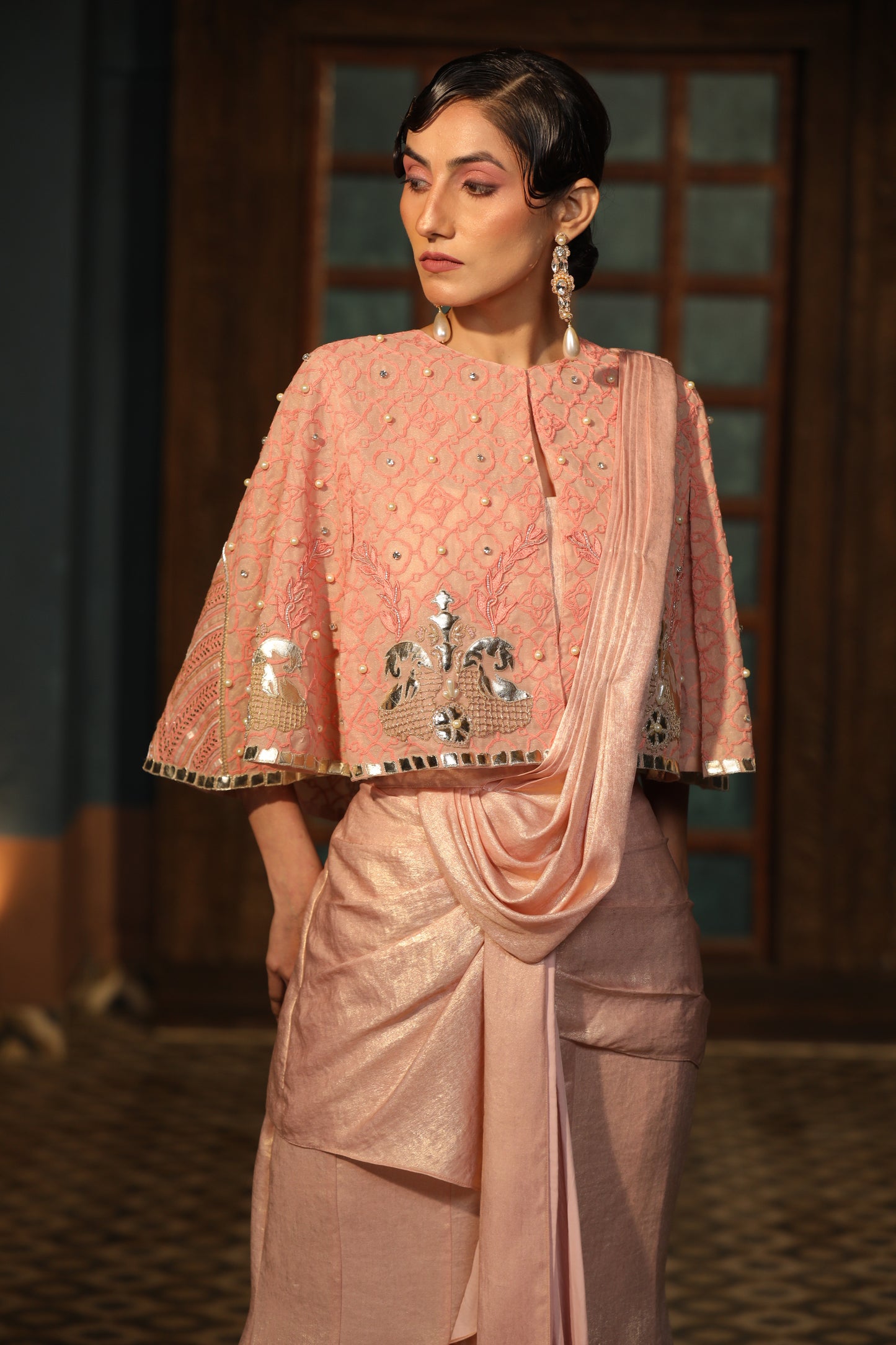 Blush Cape Gown 3pc Set