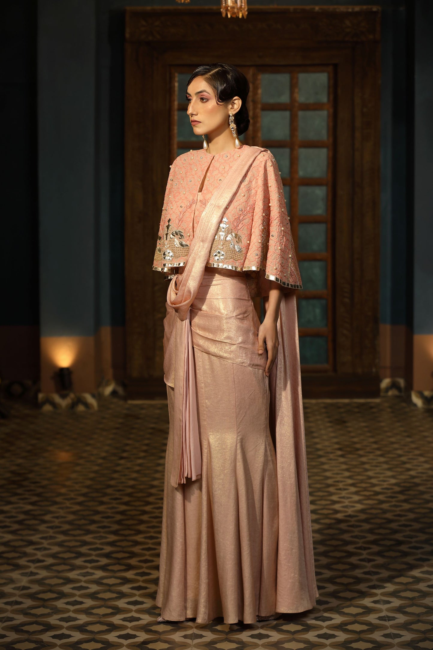 Blush Cape Gown 3pc Set