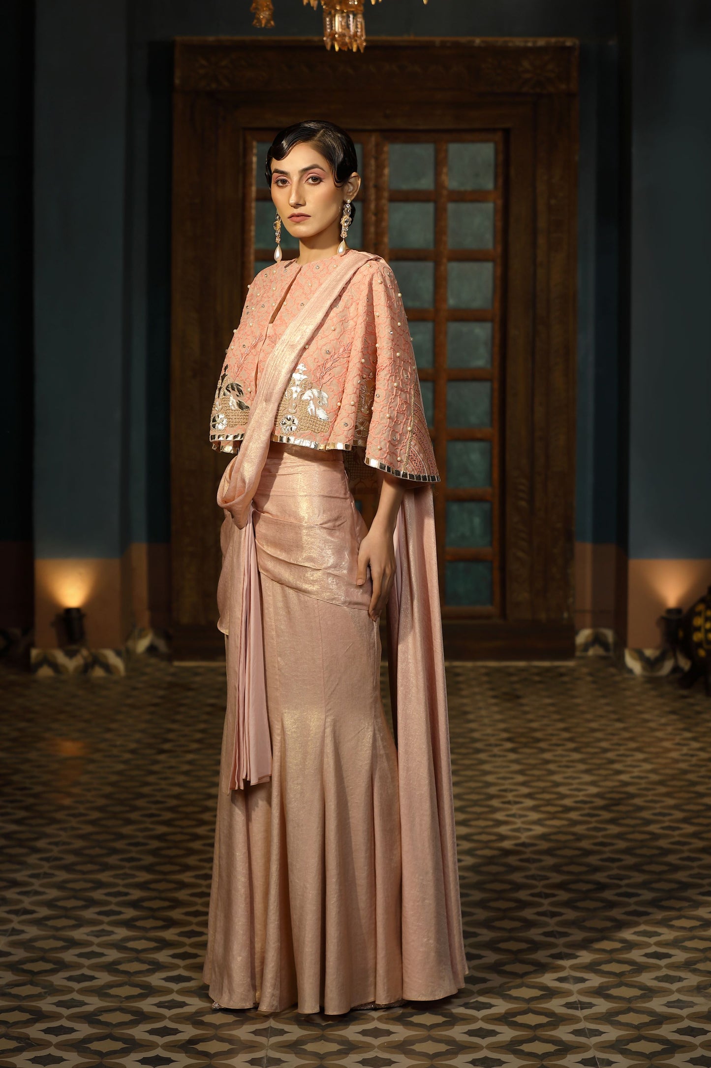 Blush Cape Gown 3pc Set