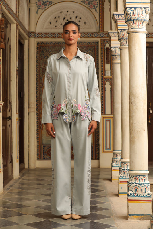 Powder Blossom Embroidered Co-ord Set