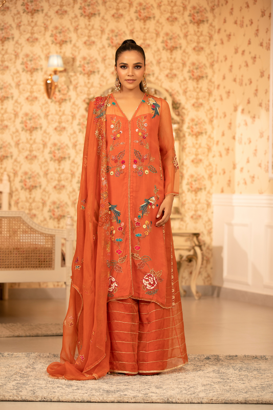 Orange Pichwai Kurta Set