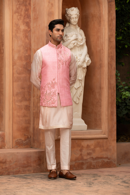 Blush Harmony Bird Embroidered Nehru Jacket Set
