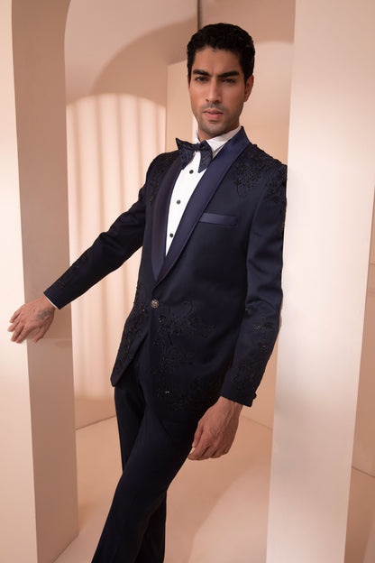Navy Blue Color Heavy Embroidered Tuxedo