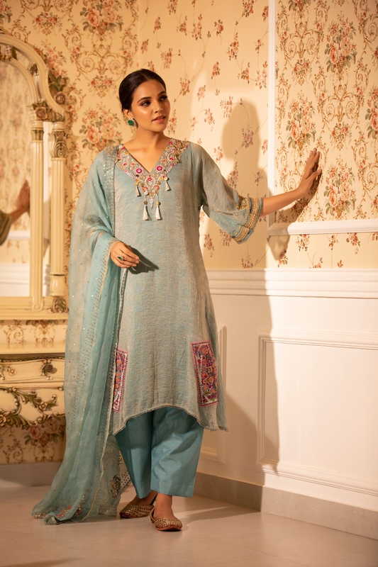 Aqua Pichwai Kurta Set