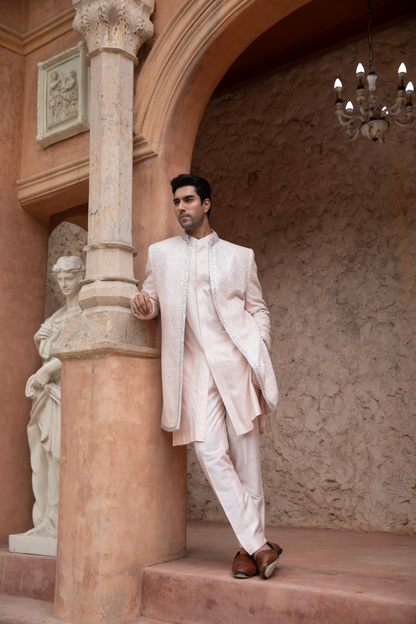 Blush Radiance Mirror Work Open Style Indowestern Kurta Set