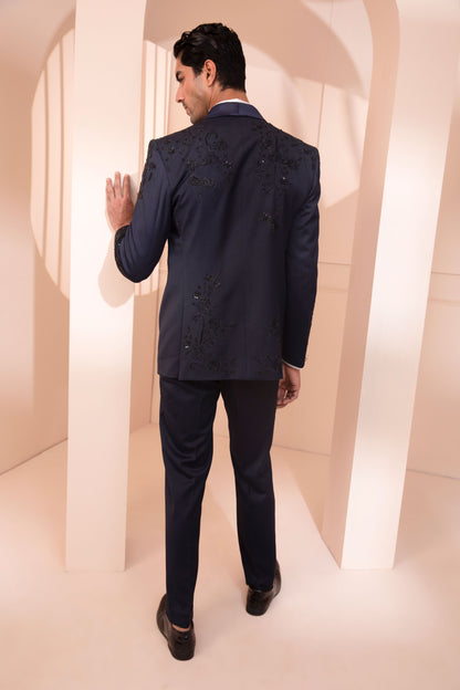 Navy Blue Color Heavy Embroidered Tuxedo